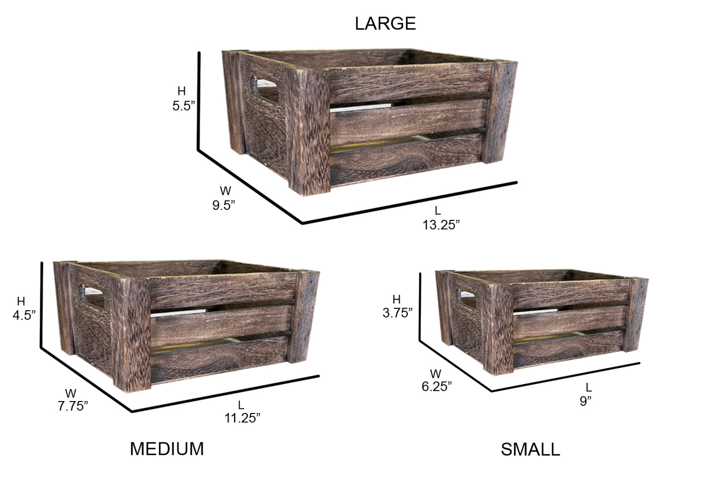Set of 3 Rustic White Wooden Storage Crates - Farmhouse Style Decorative Baskets for Home Décor