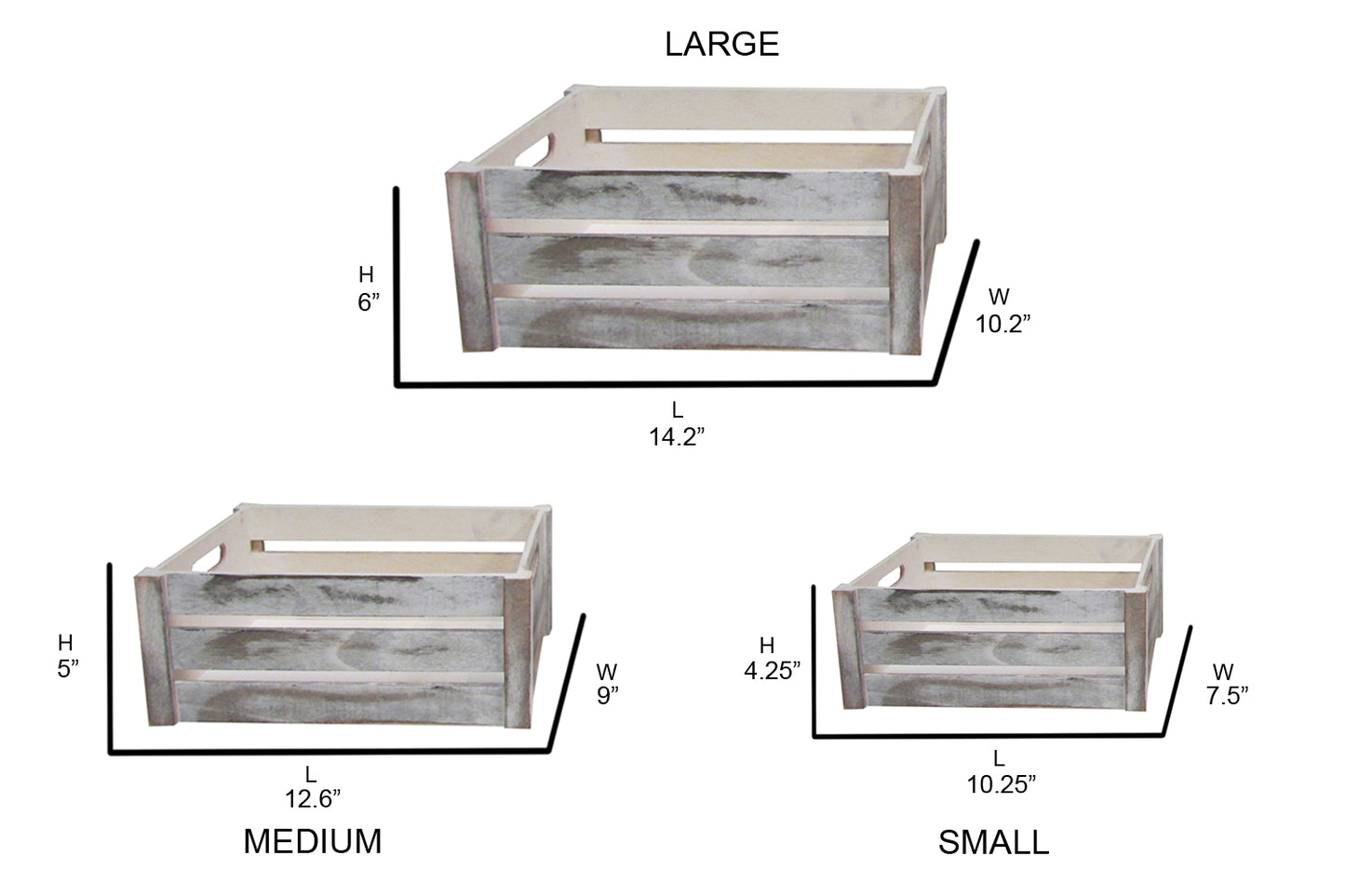 Set of 3 Rustic White Wooden Storage Crates - Farmhouse Style Decorative Baskets for Home Décor