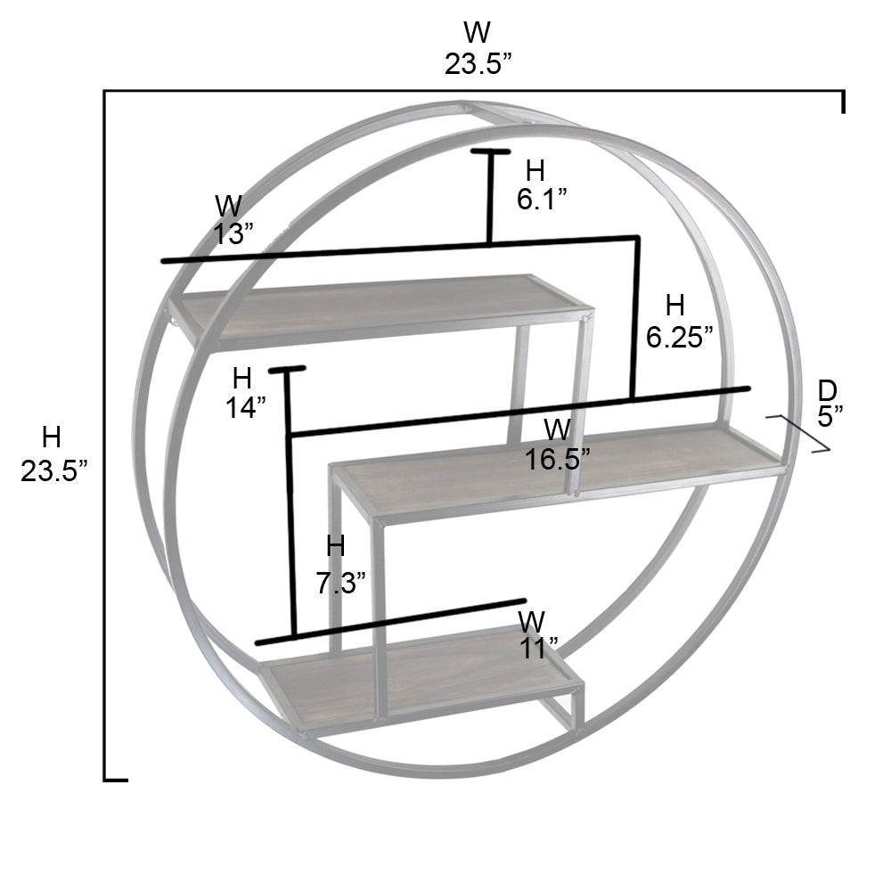 23" Mounted Iron Circle Hanging Storage Shelving Floating Shelf 3 Tier