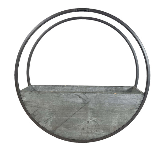 Refurbished -  ABN5E068-BR Aarush Round and Metal Framing Wall Hanging 2-Piece Wood Wall Planter Set