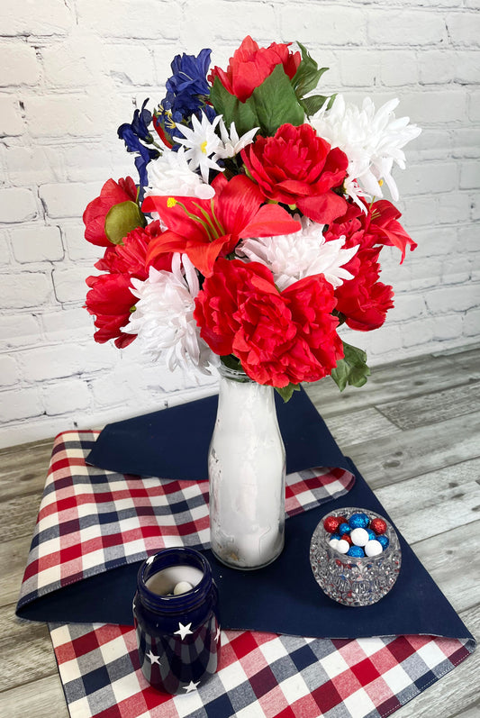 24 Stems Artificial Flower Peony Lily Mum Patriotic  Bouquet