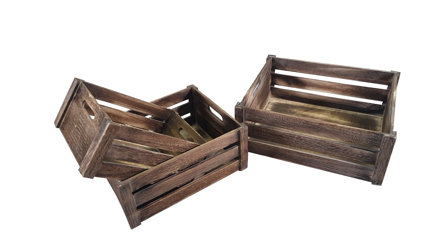 Set of 3 Rustic White Wooden Storage Crates - Farmhouse Style Decorative Baskets for Home Décor