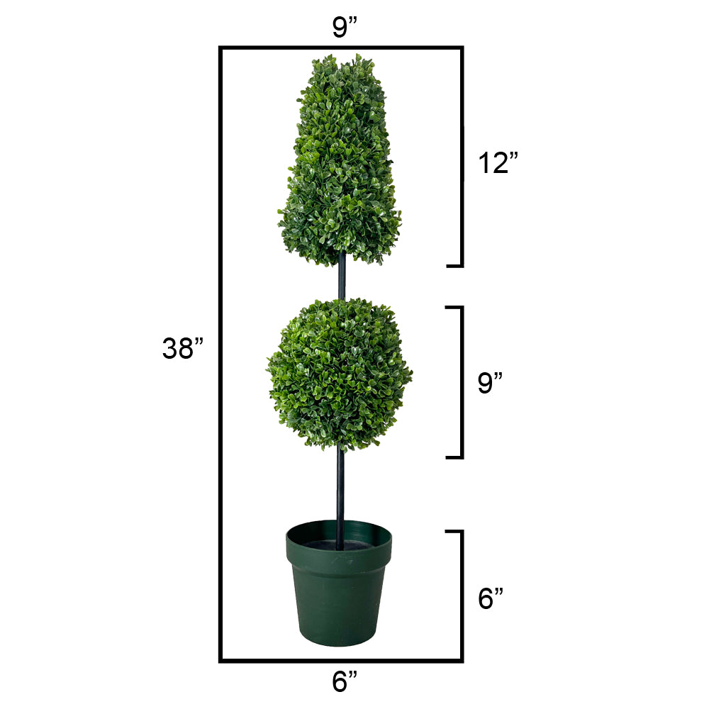 38" Artificial Boxwood Leave Double Ball Shaped Topiary Plant Tree in Plastic Pot ABNT005B-NTRL