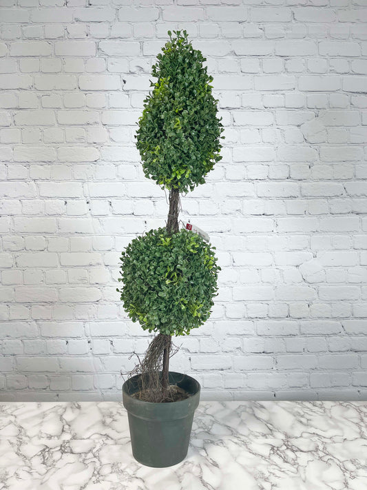 Refurbished - GTR4634-NATURAL, 3’ Artificial Boxwood Leave Double Ball Shaped Topiary Tree,