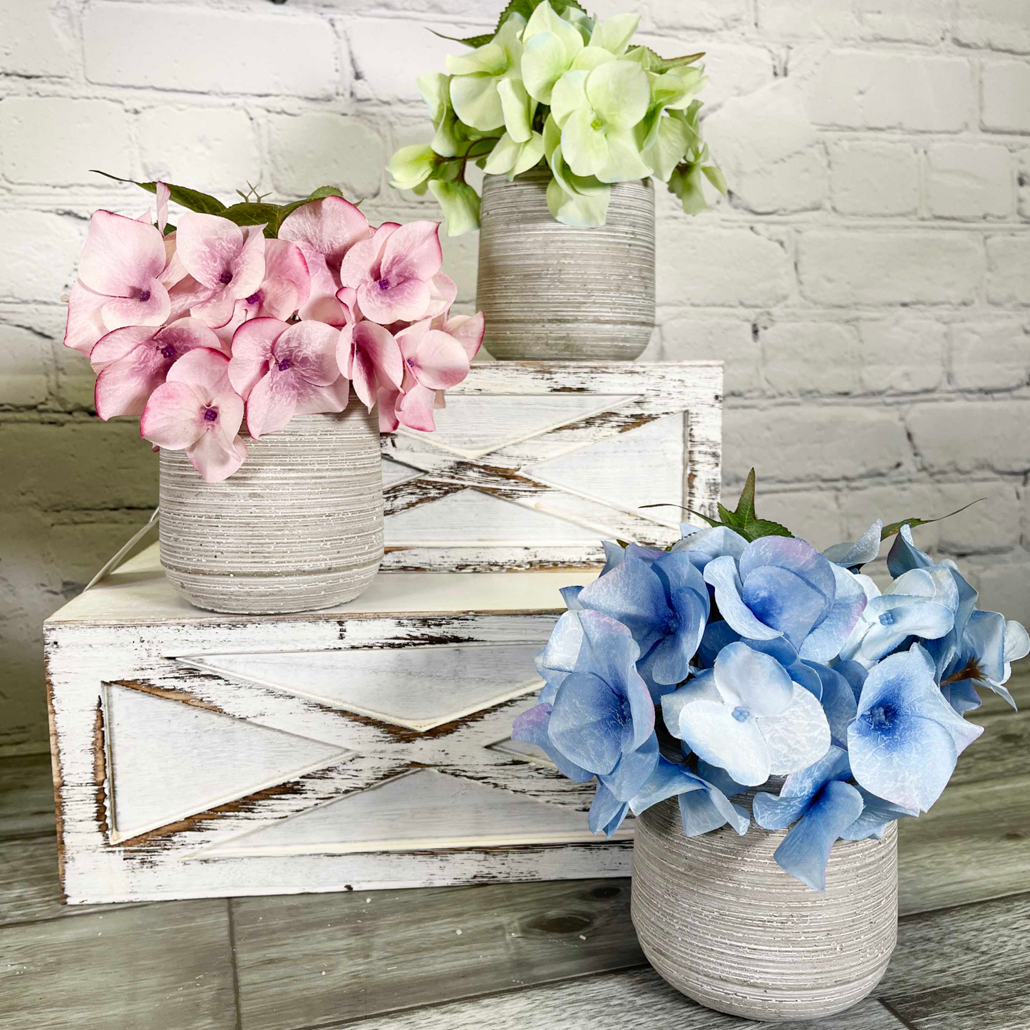 7"H Artficial Flowers Full Blooming Hydrangea Potted Plant Spring Indoor Faux Plant