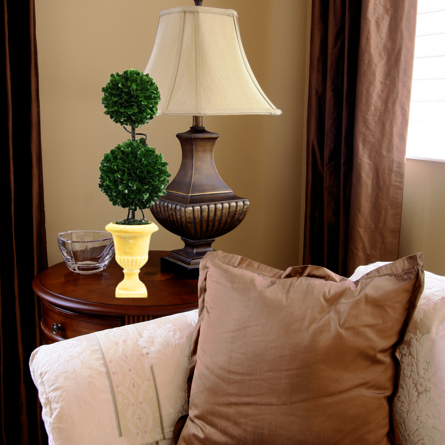 18"H Faux Preserved Artificial Boxwood Topiary Plant Tabletop with Double Ball