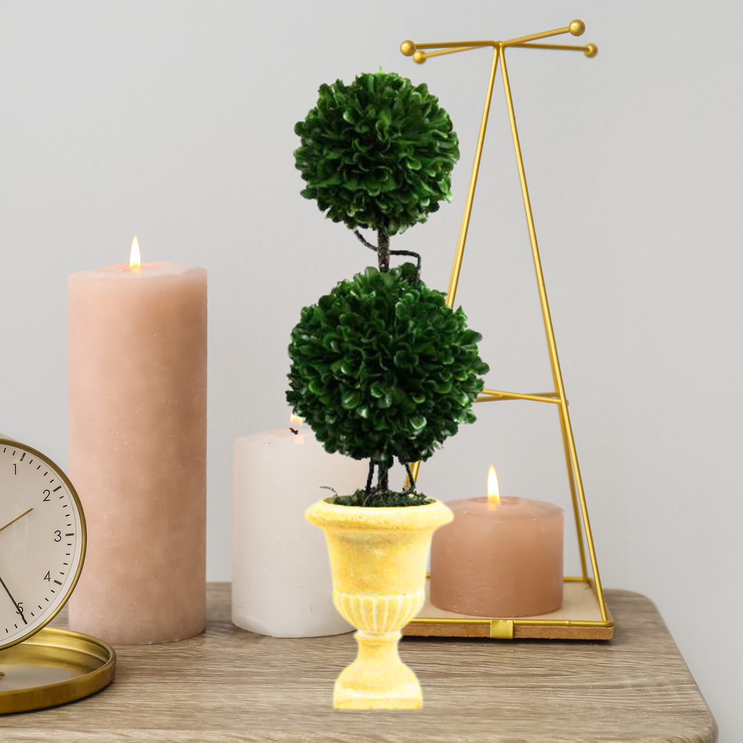 18"H Faux Preserved Artificial Boxwood Topiary Plant Tabletop with Double Ball