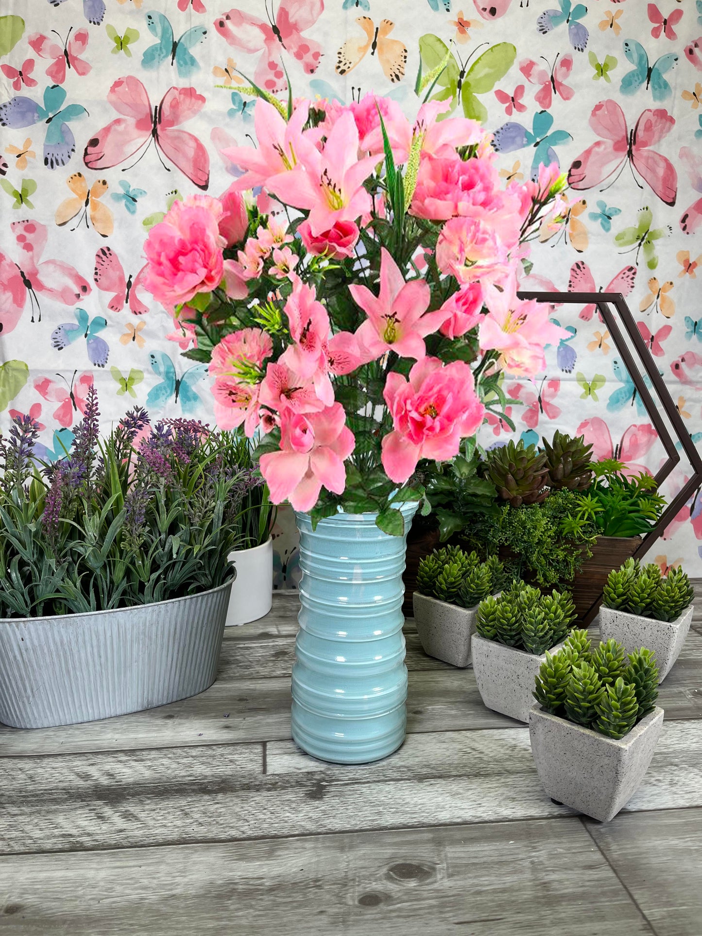 40 Stem Artificial Flowers Roses Lily Peony Mixed Bush Spring Faux Flower