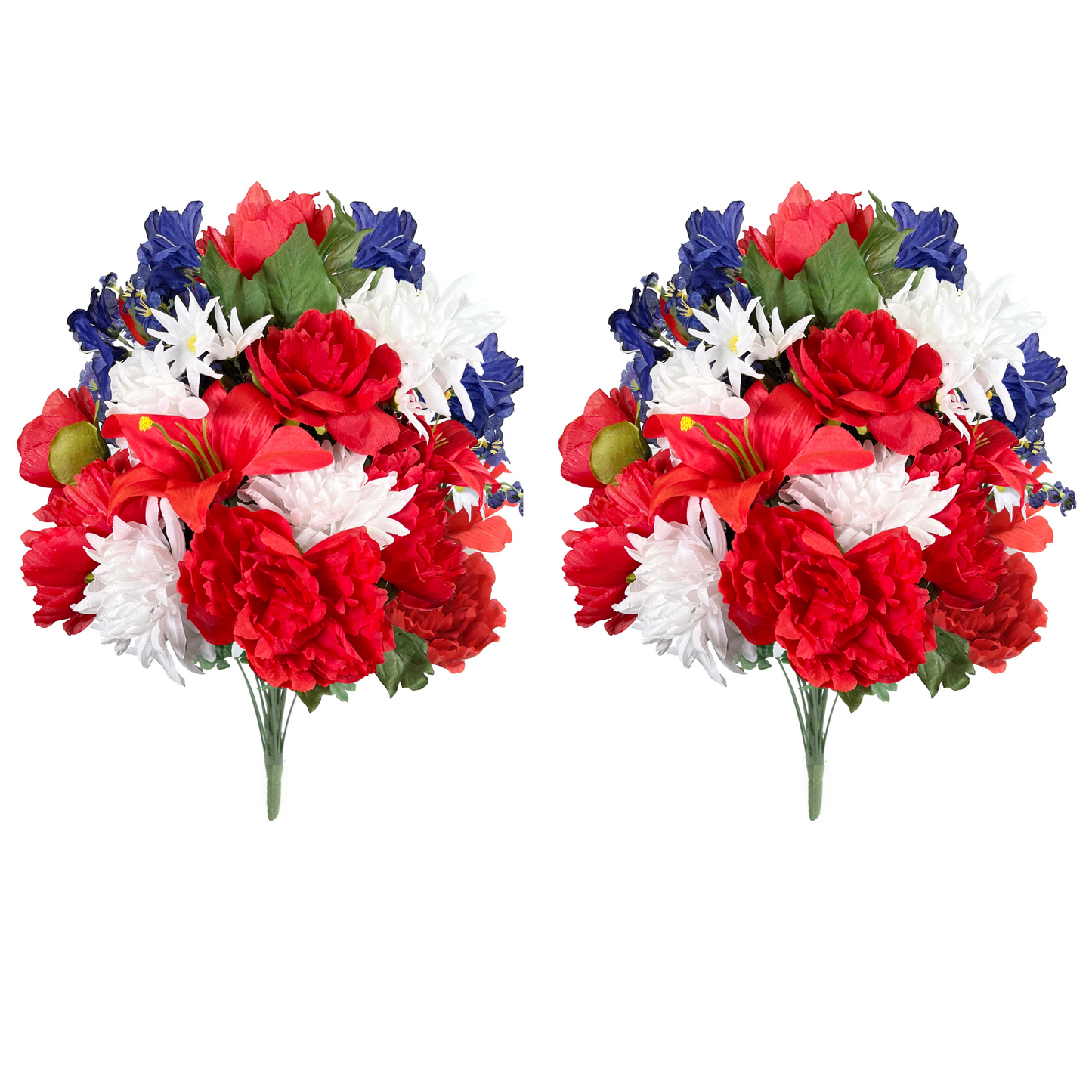 24 Stems Artificial Flower Peony Lily Mum Patriotic Bouquet