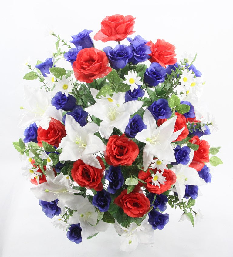 72 Stems Artificial Flower Rose Lily Peony Mixed Patriotic Memorial