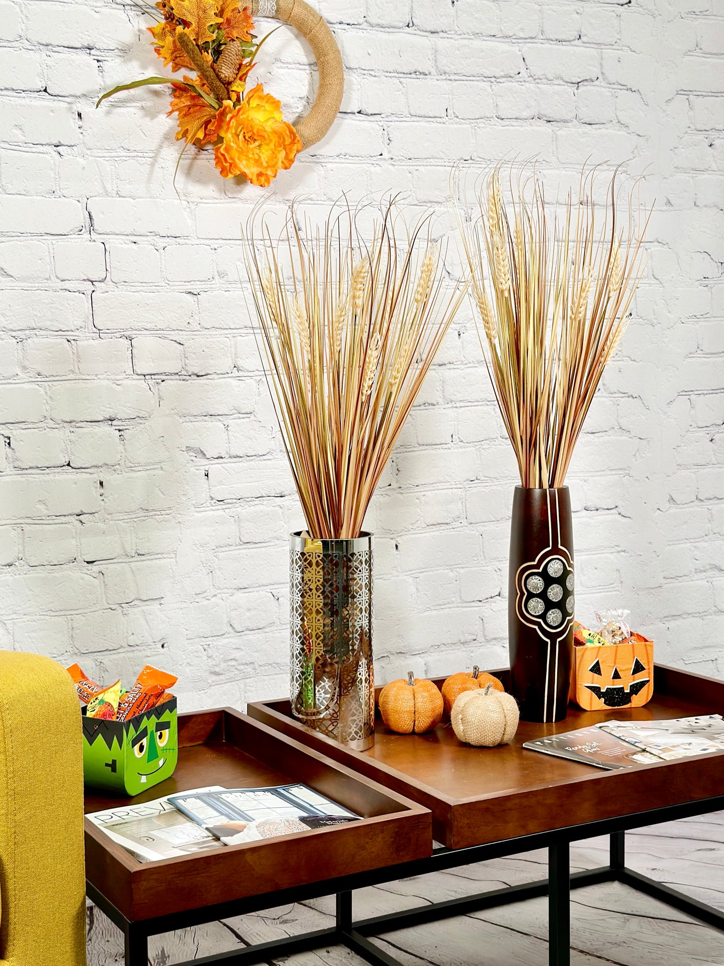 28" Artificial Autumn Flowers Artificial Wheat Grain Flowers Grass Bush