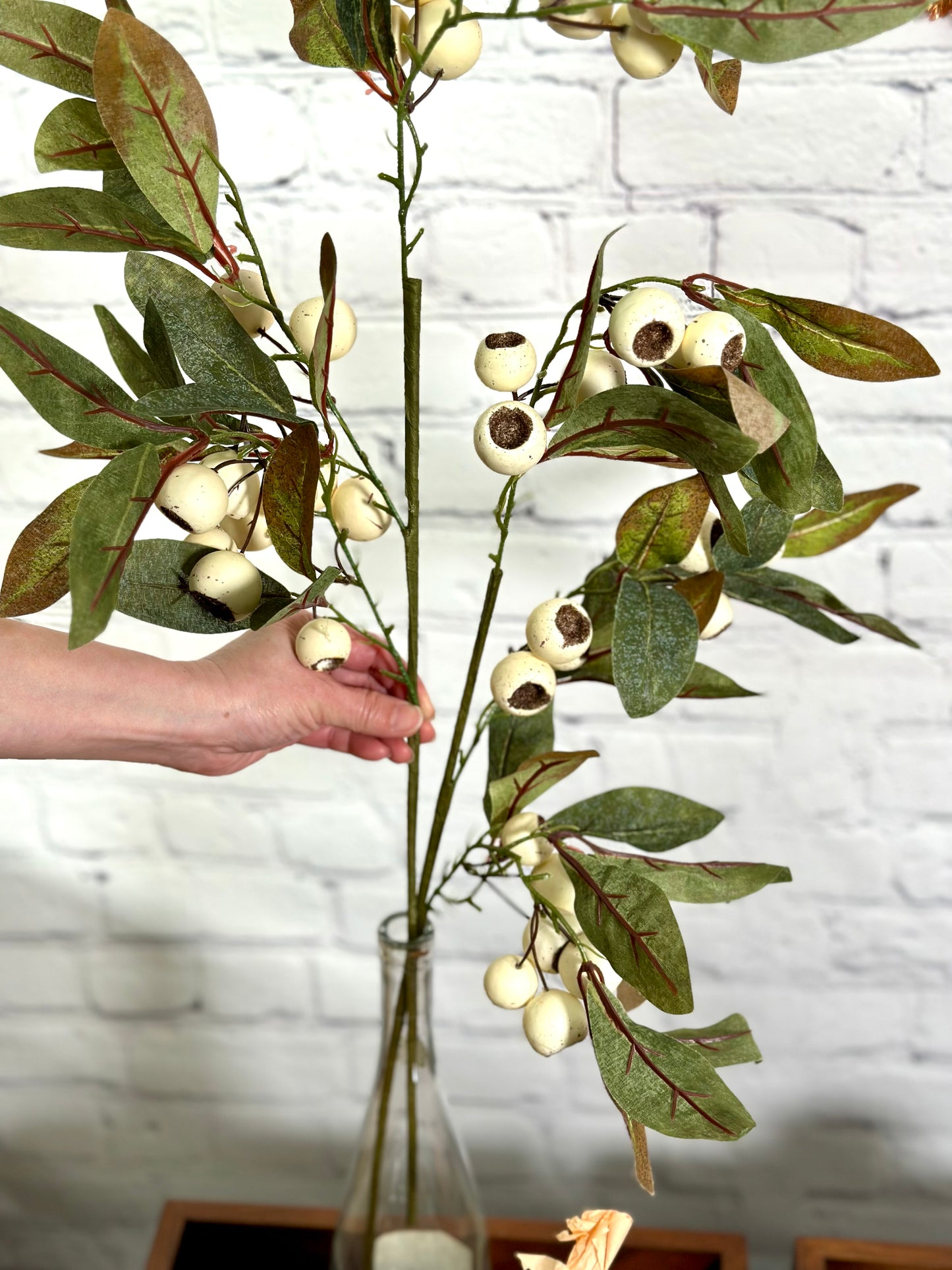 Artificial Autumn Flowers 29 Inch Faux Spray Loquat Fake Fruit Plant Fall Décor