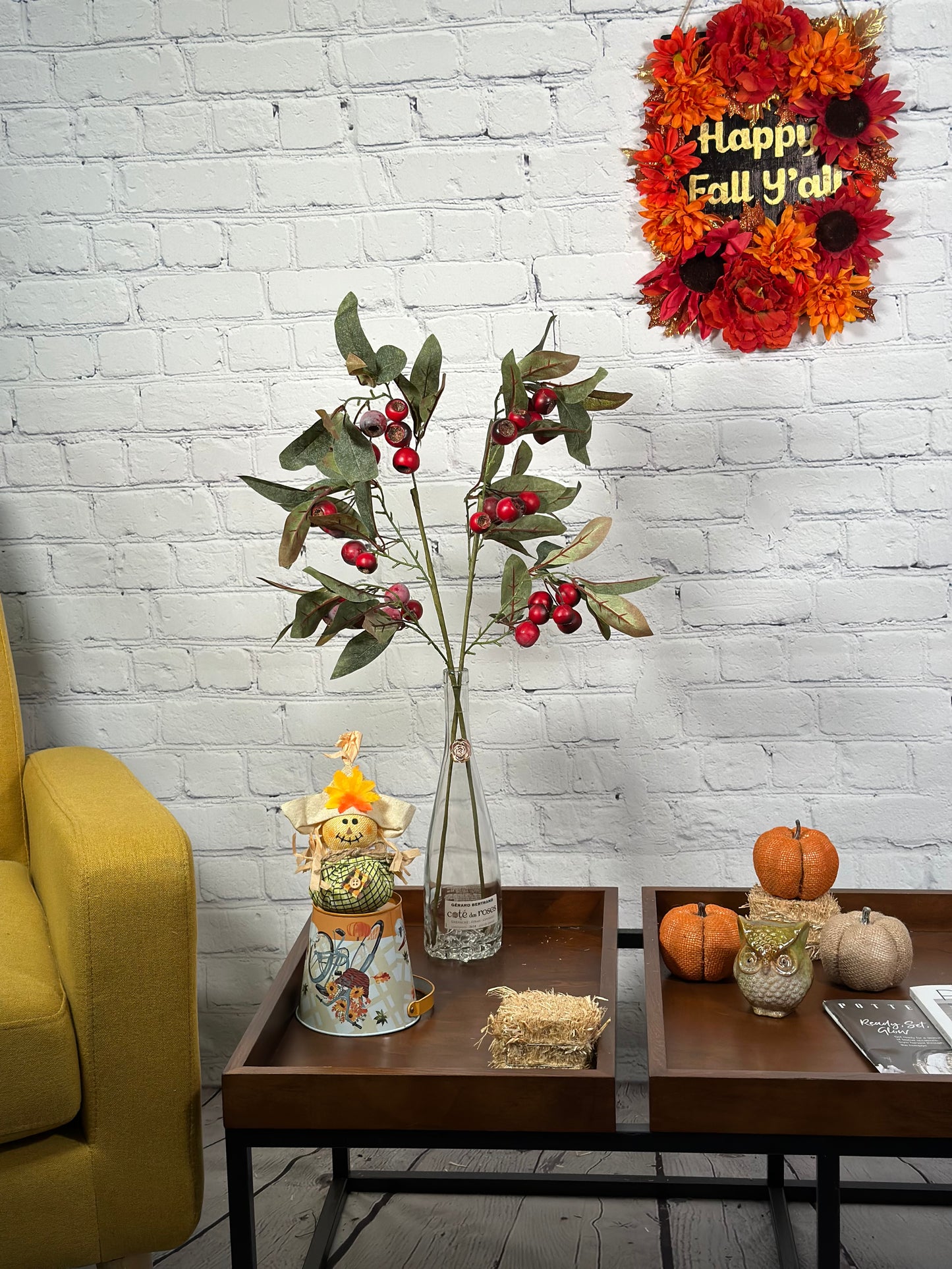 Artificial Autumn Flowers 29 Inch Faux Spray Loquat Fake Fruit Plant Fall Décor