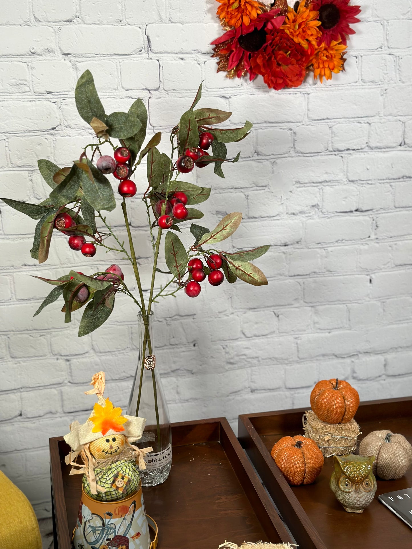 Artificial Autumn Flowers 29 Inch Faux Spray Loquat Fake Fruit Plant Fall Décor