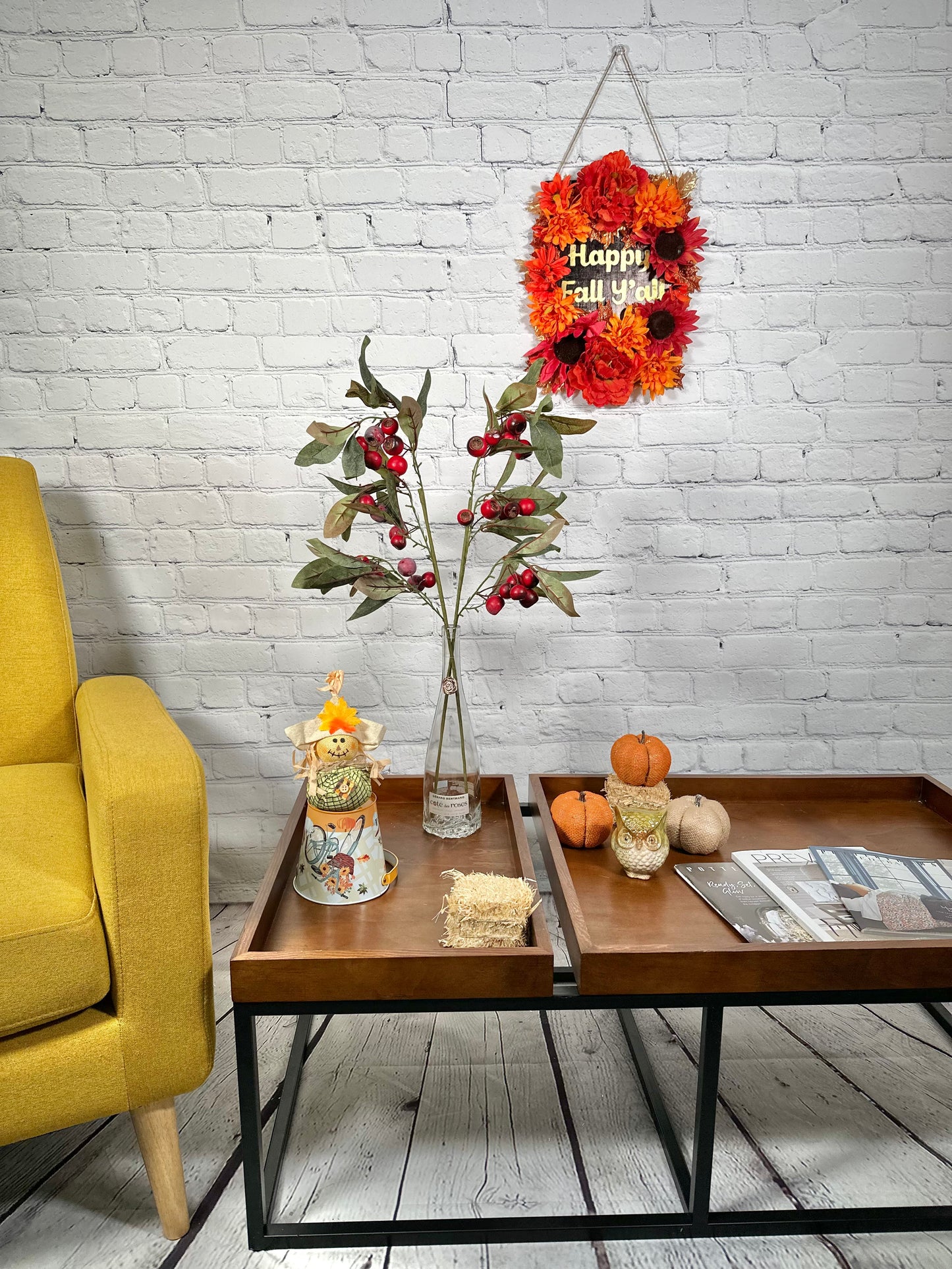 Artificial Autumn Flowers 29 Inch Faux Spray Loquat Fake Fruit Plant Fall Décor