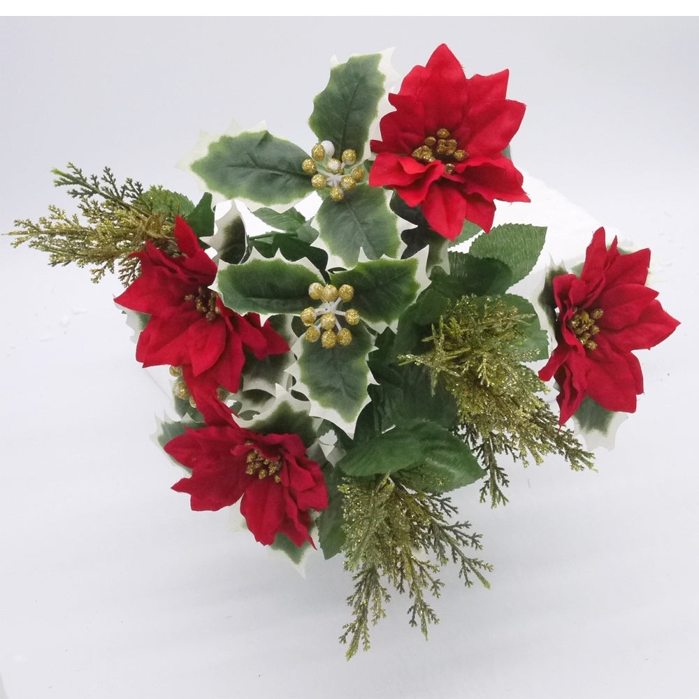 12 Stems Artificial Poinsettia Bouquet Fake Christmas Flowers