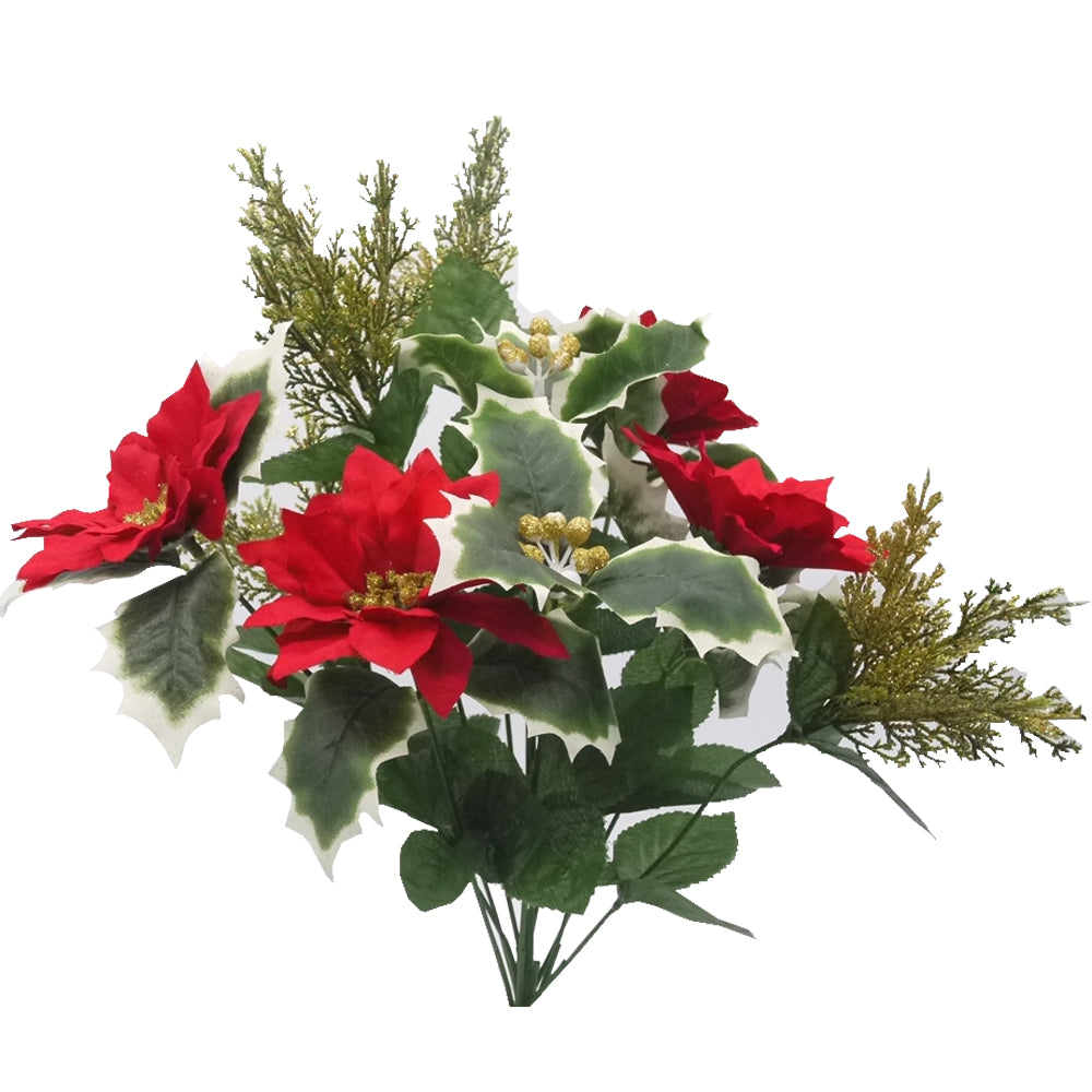 12 Stems Artificial Poinsettia Bouquet Fake Christmas Flowers