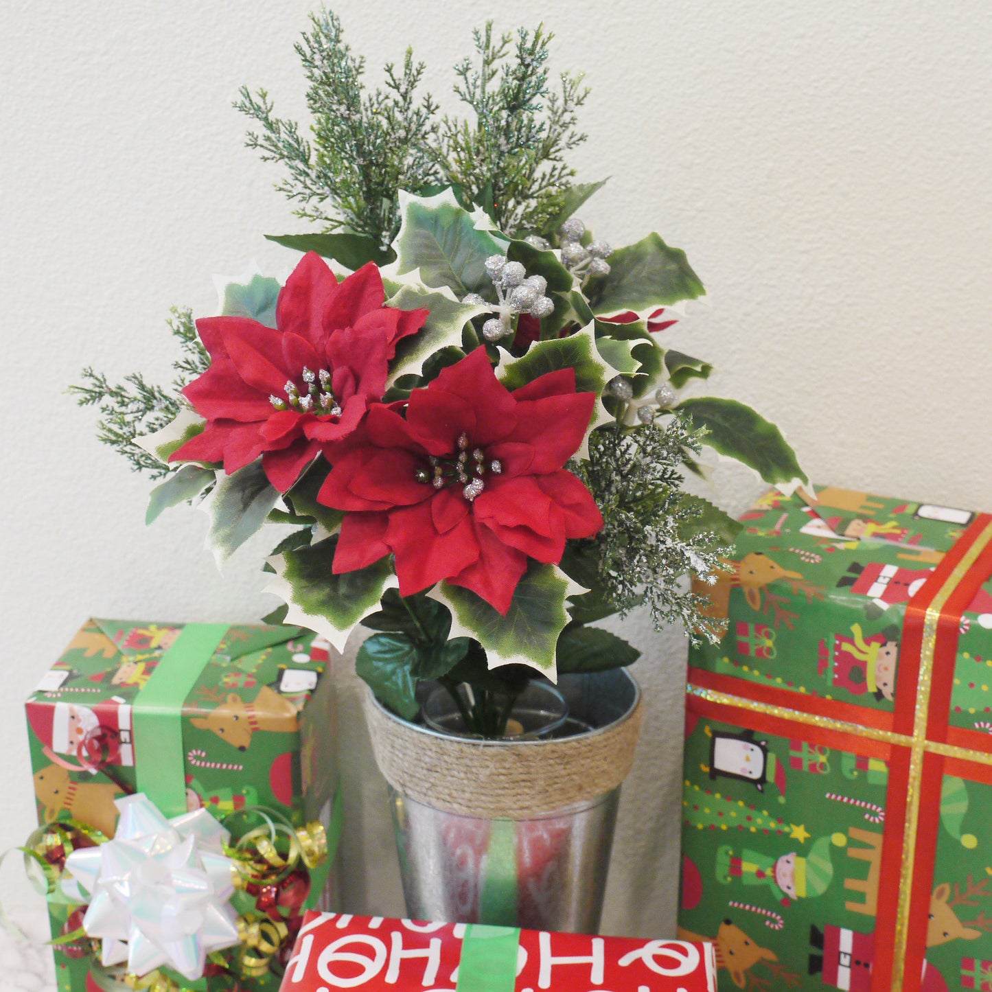 12 Stems Artificial Poinsettia Bouquet Fake Christmas Flowers