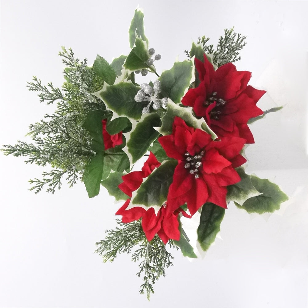 12 Stems Artificial Poinsettia Bouquet Fake Christmas Flowers