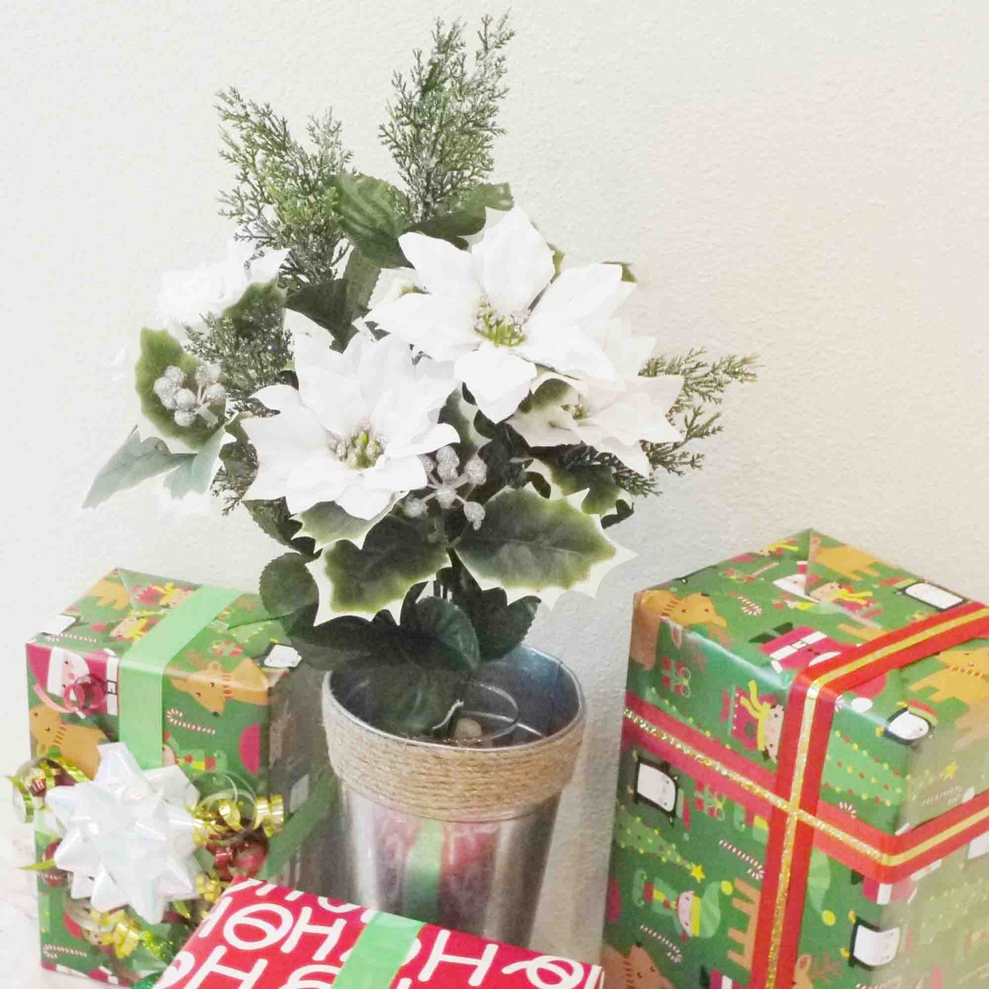 12 Stems Artificial Poinsettia Bouquet Fake Christmas Flowers