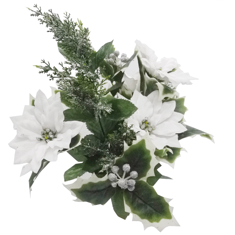 12 Stems Artificial Poinsettia Bouquet Fake Christmas Flowers