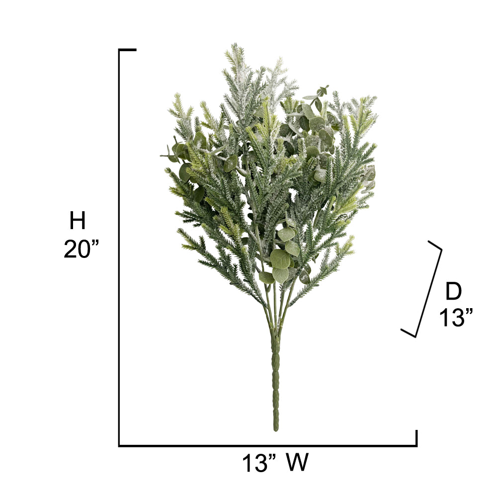 20" 5 Stems Artificial frosted Cedar Eucalp Bush Plants Pine Needles