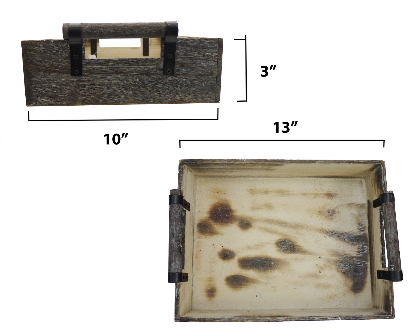 ABN5E109-NTRL - 13.75 inch Wooden Rustic Décor Serving Tray with Handles