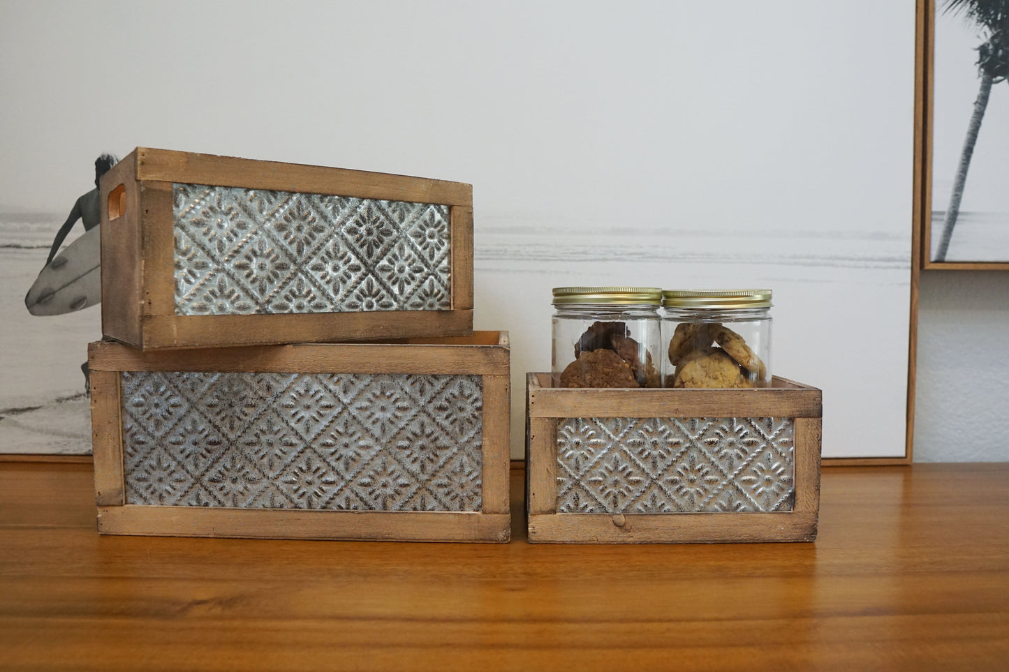 Wooden Crate Nesting Front Panel and Cutout HandlesSet of 3