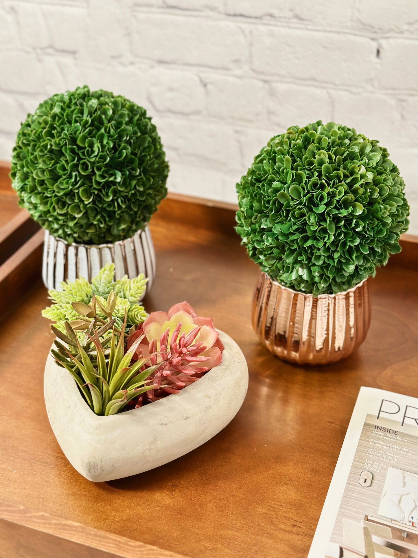 2pcs 6" Ball Topiary Plants Artificial Boxwood Topiary Faux Topiaries
