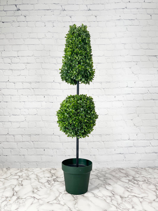 38" Artificial Boxwood Leave Double Ball Shaped Topiary Plant Tree in Plastic Pot ABNT005B-NTRL