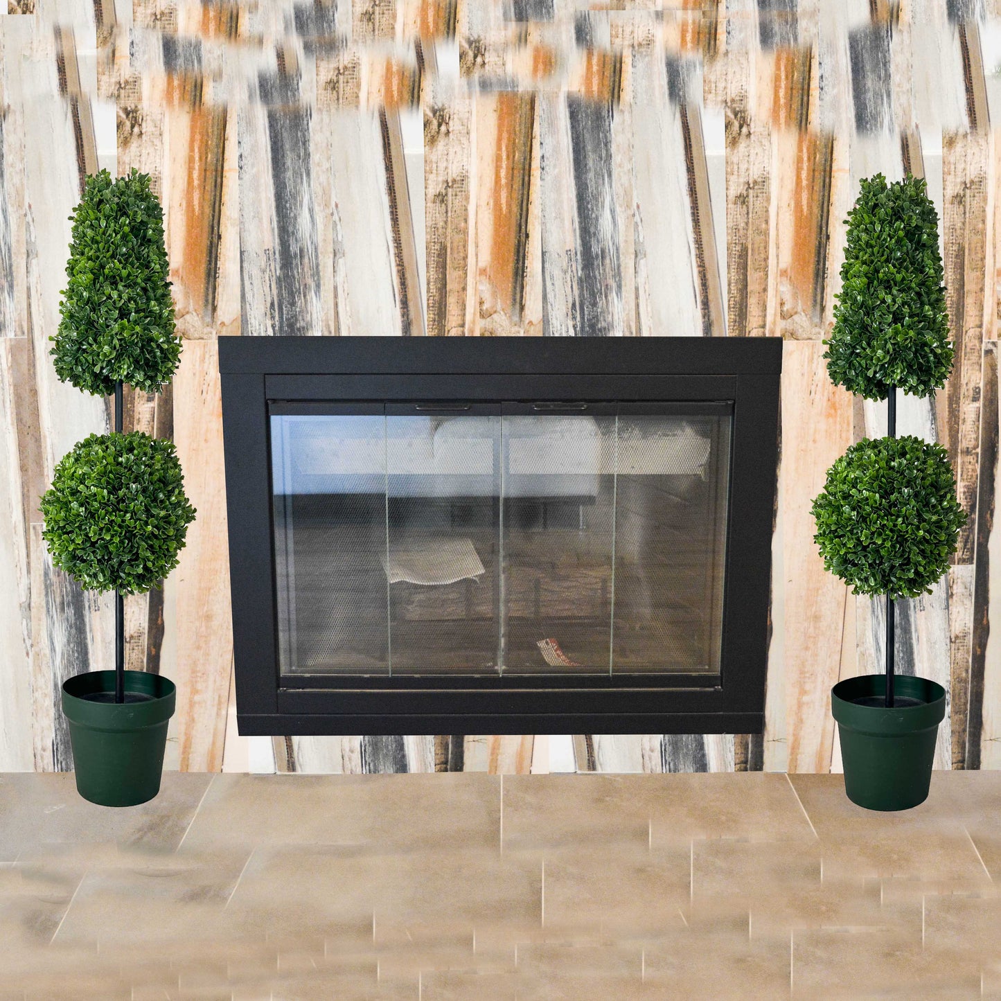 38" Artificial Boxwood Leave Double Ball Shaped Topiary Plant Tree in Plastic Pot ABNT005B-NTRL