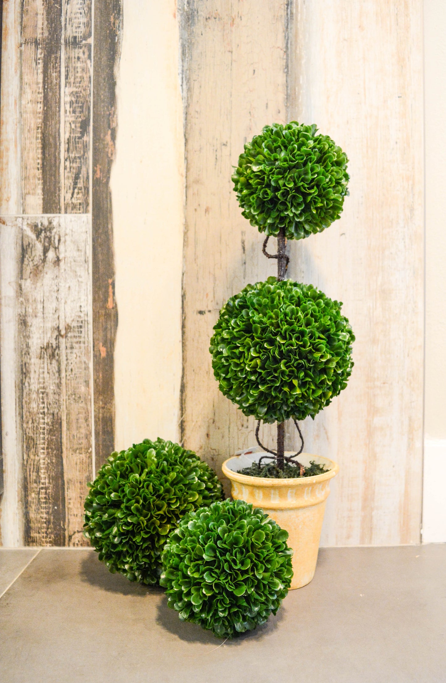 18"H Faux Preserved Artificial Boxwood Topiary Plant Tabletop with Double Ball