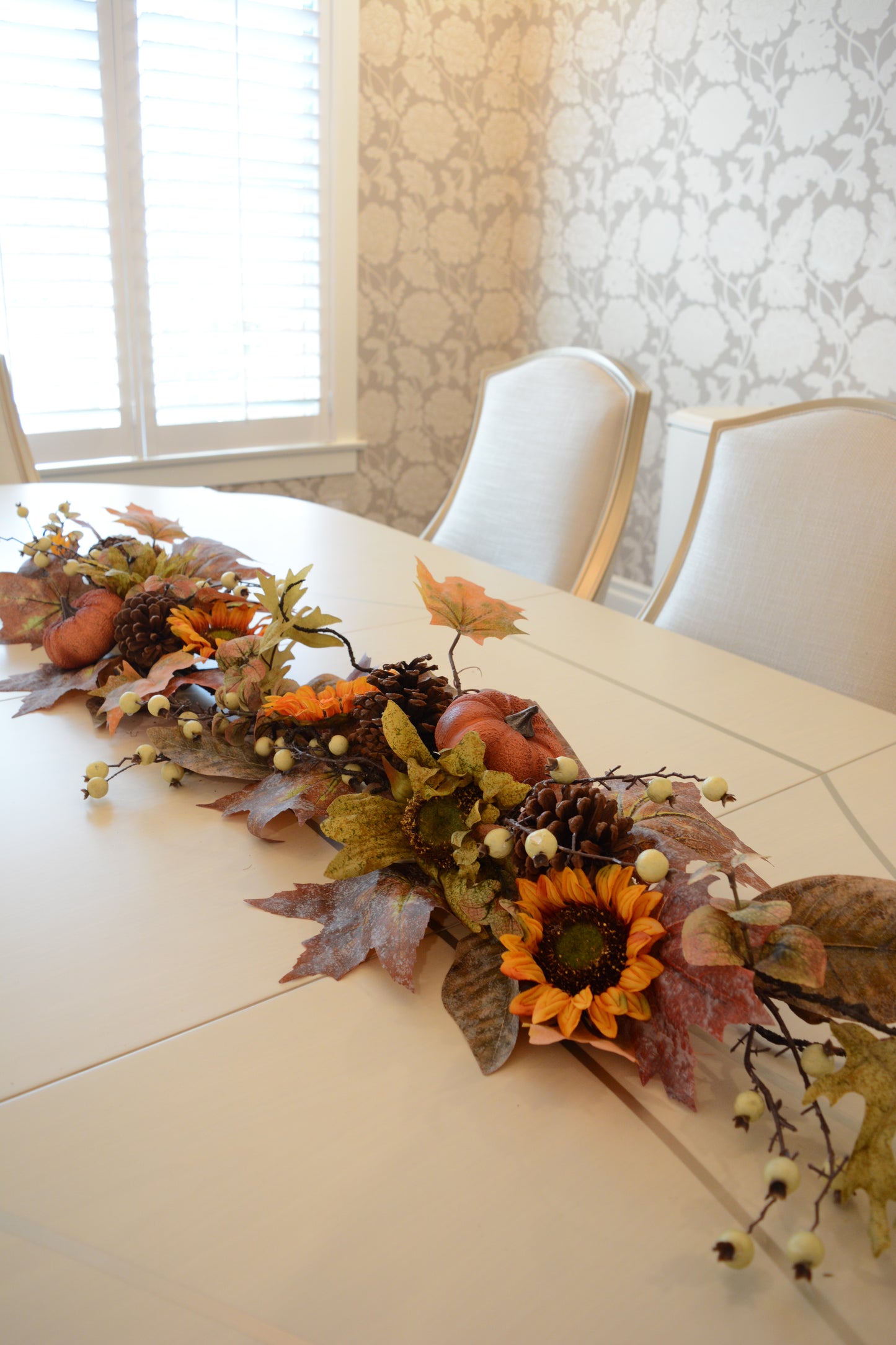 31" Artificial Sunflowers Pumpkins Maple Berries Festive Harvest Swag Green/Autumn