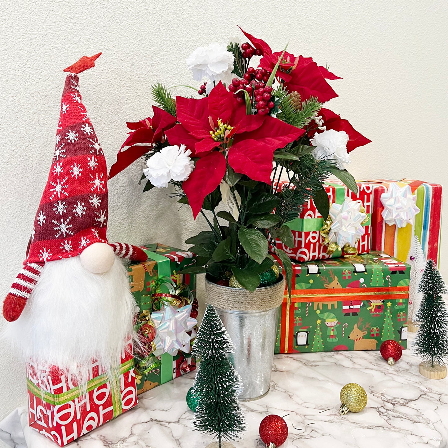 18 Stems Artificial Poinsettia Bouquet Christmas Velvet