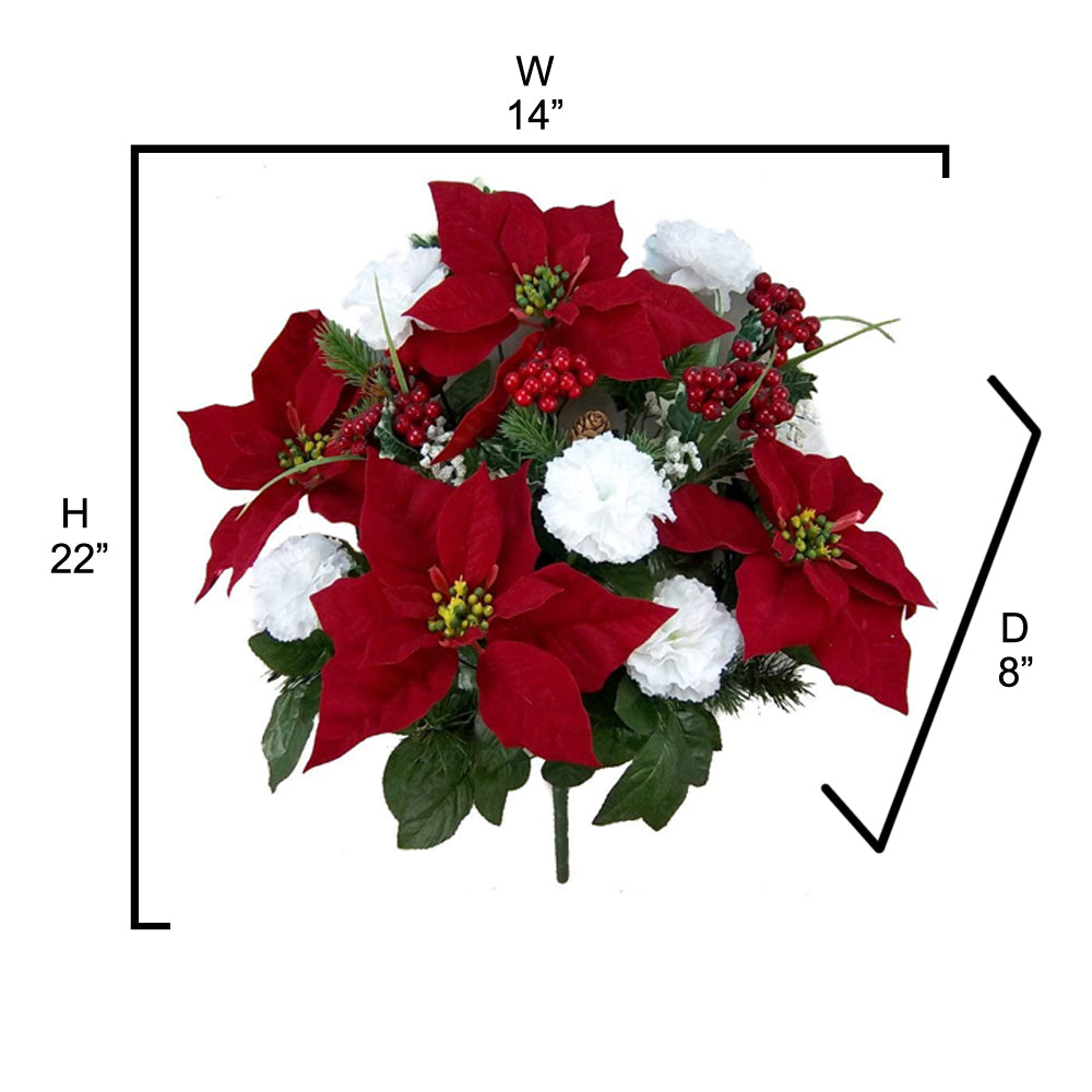 18 Stems Artificial Poinsettia Bouquet Christmas Velvet