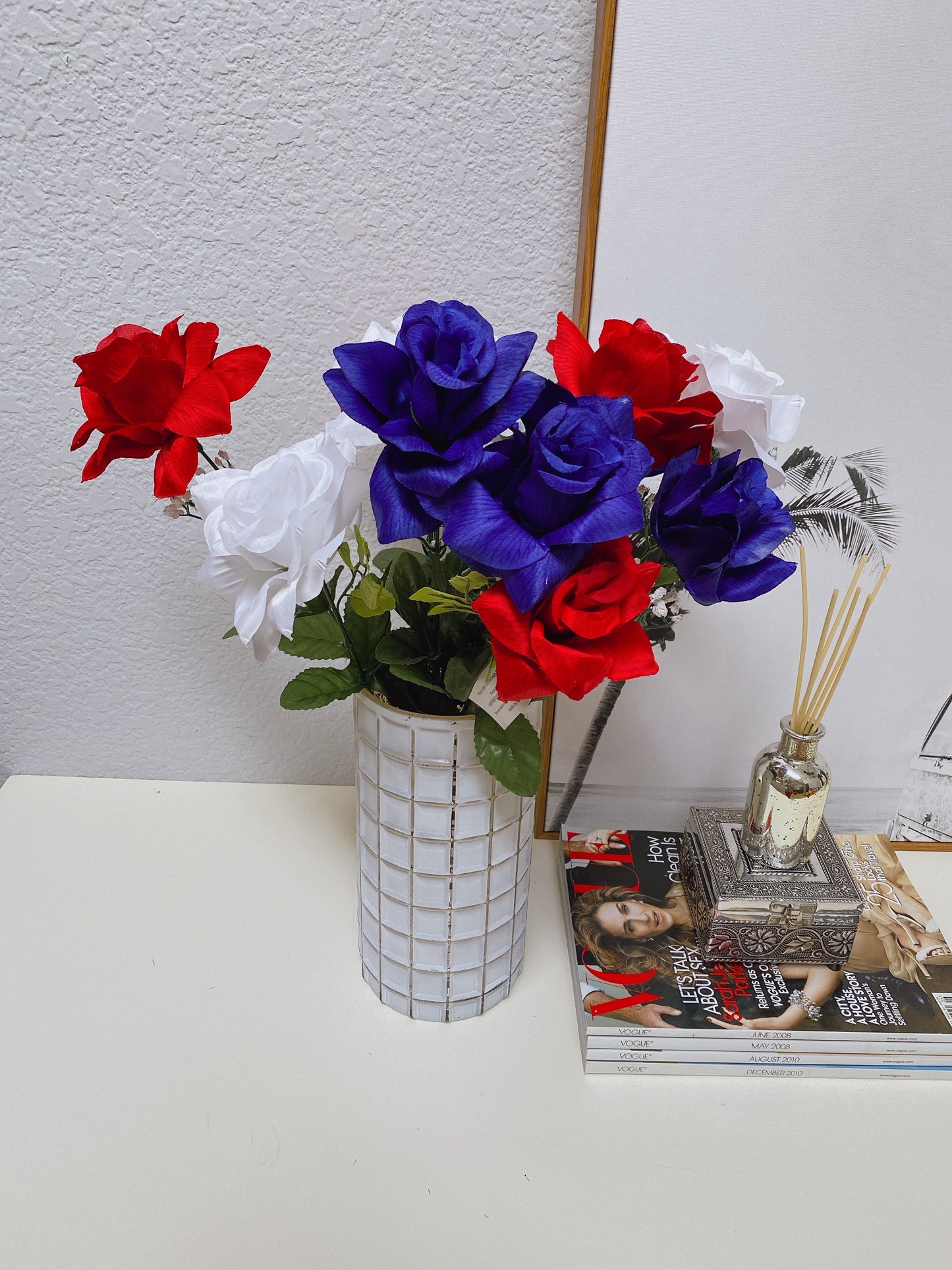 12 Stems Artificial Flower Roses Patriotic