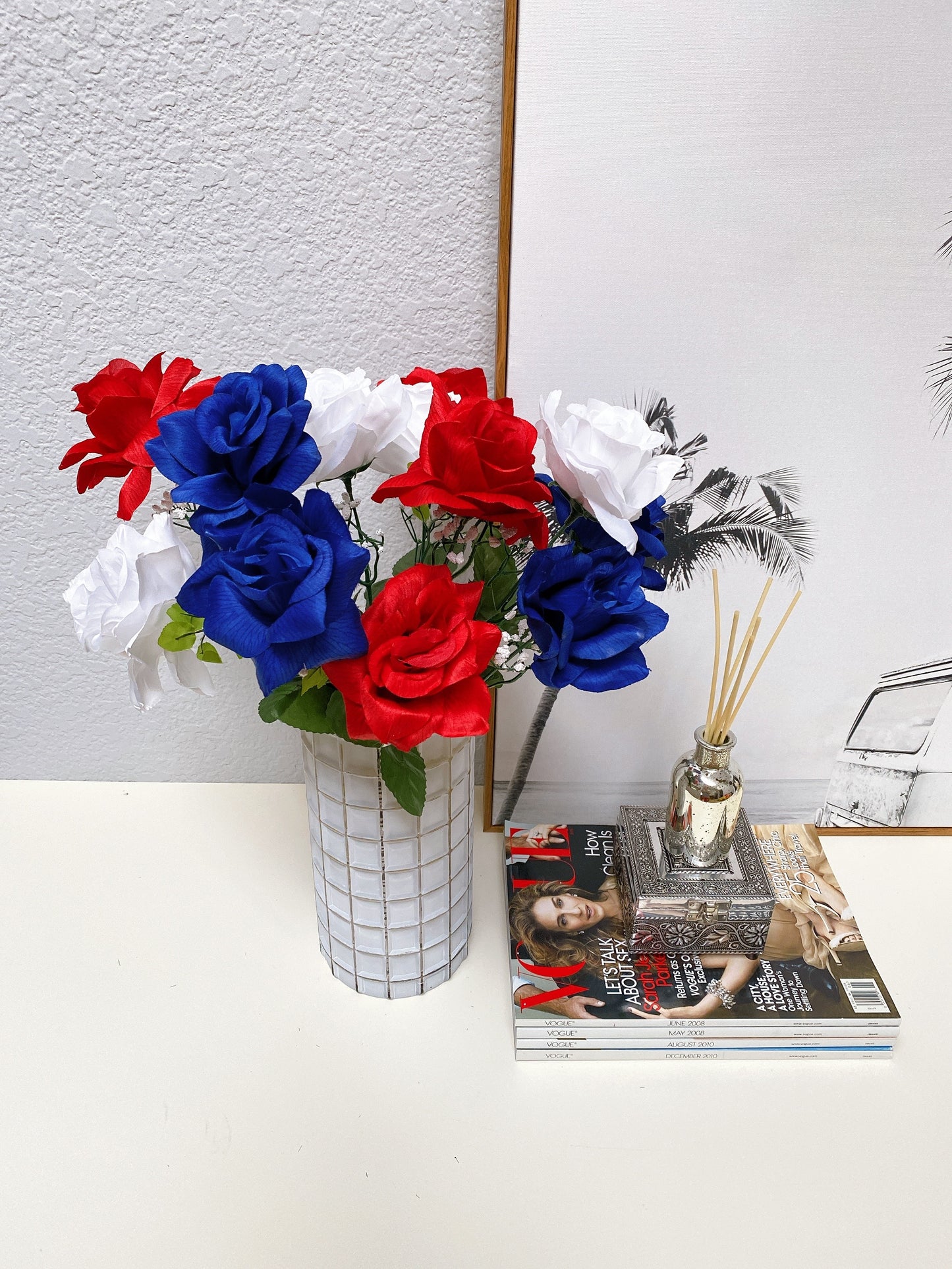 12 Stems Artificial Flower Roses Patriotic