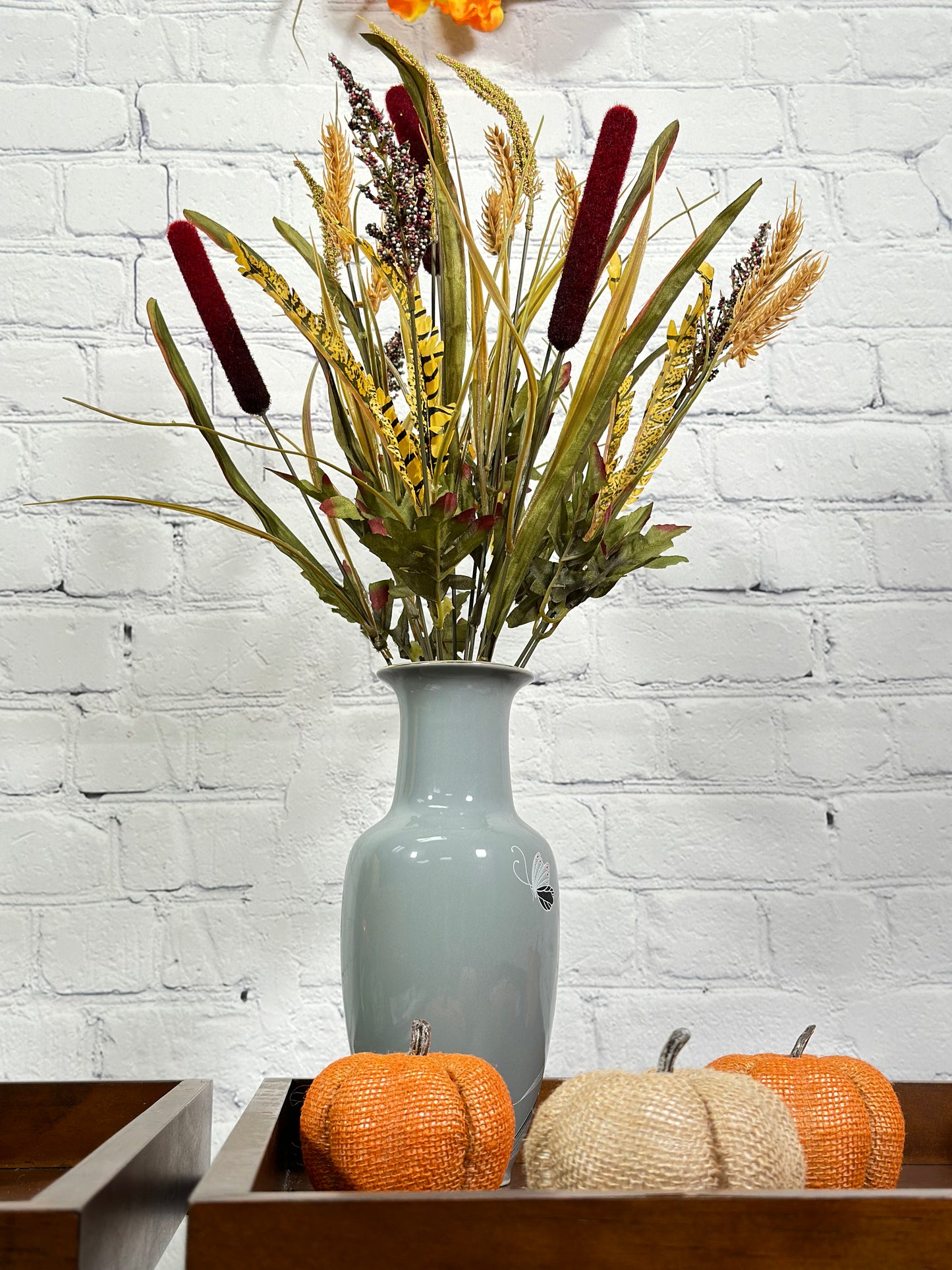 14 Stems Artificial Flowers Cattail Wheat Fall Mixed Bush