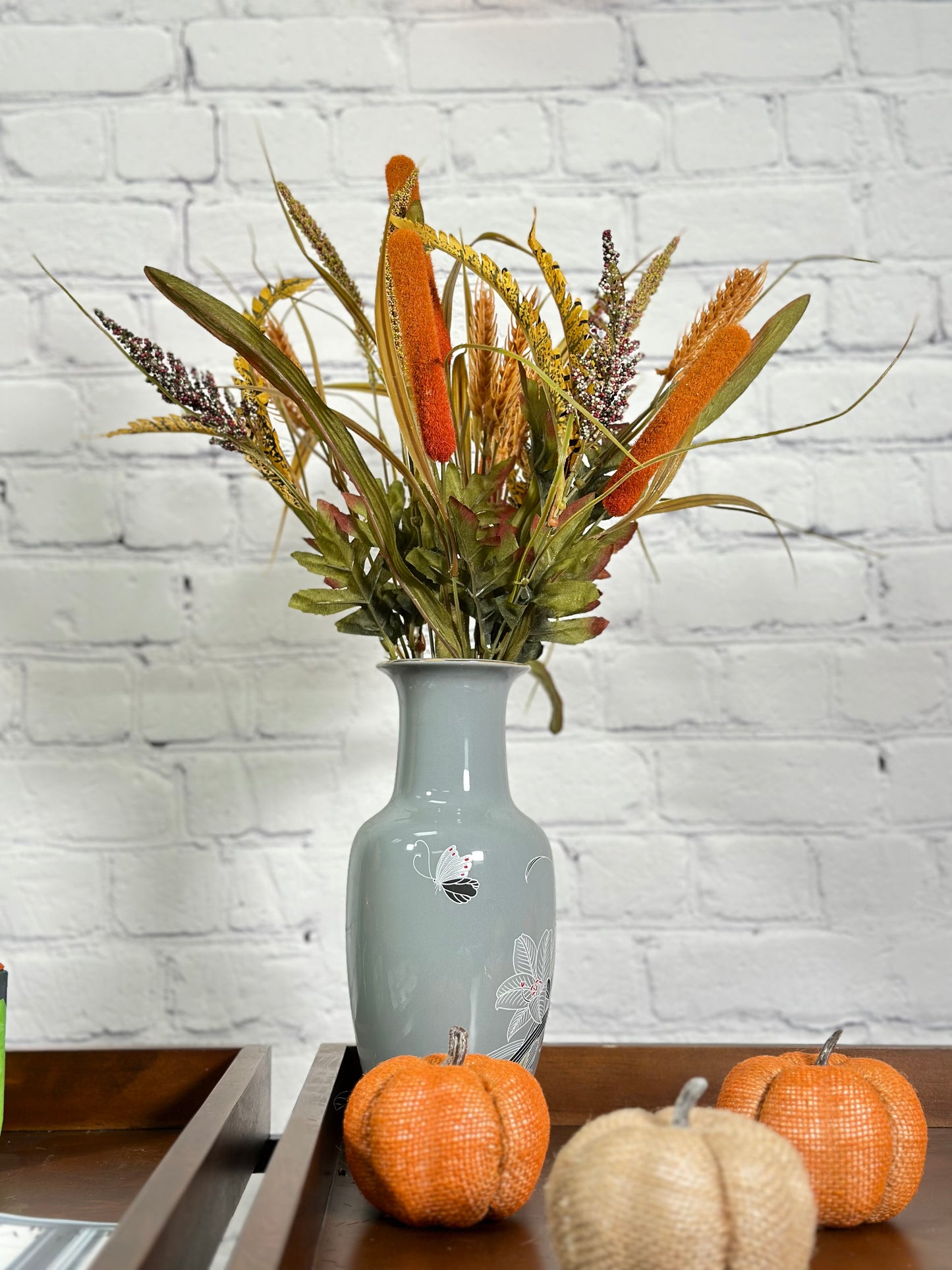 14 Stems Artificial Flowers Cattail Wheat Fall Mixed Bush