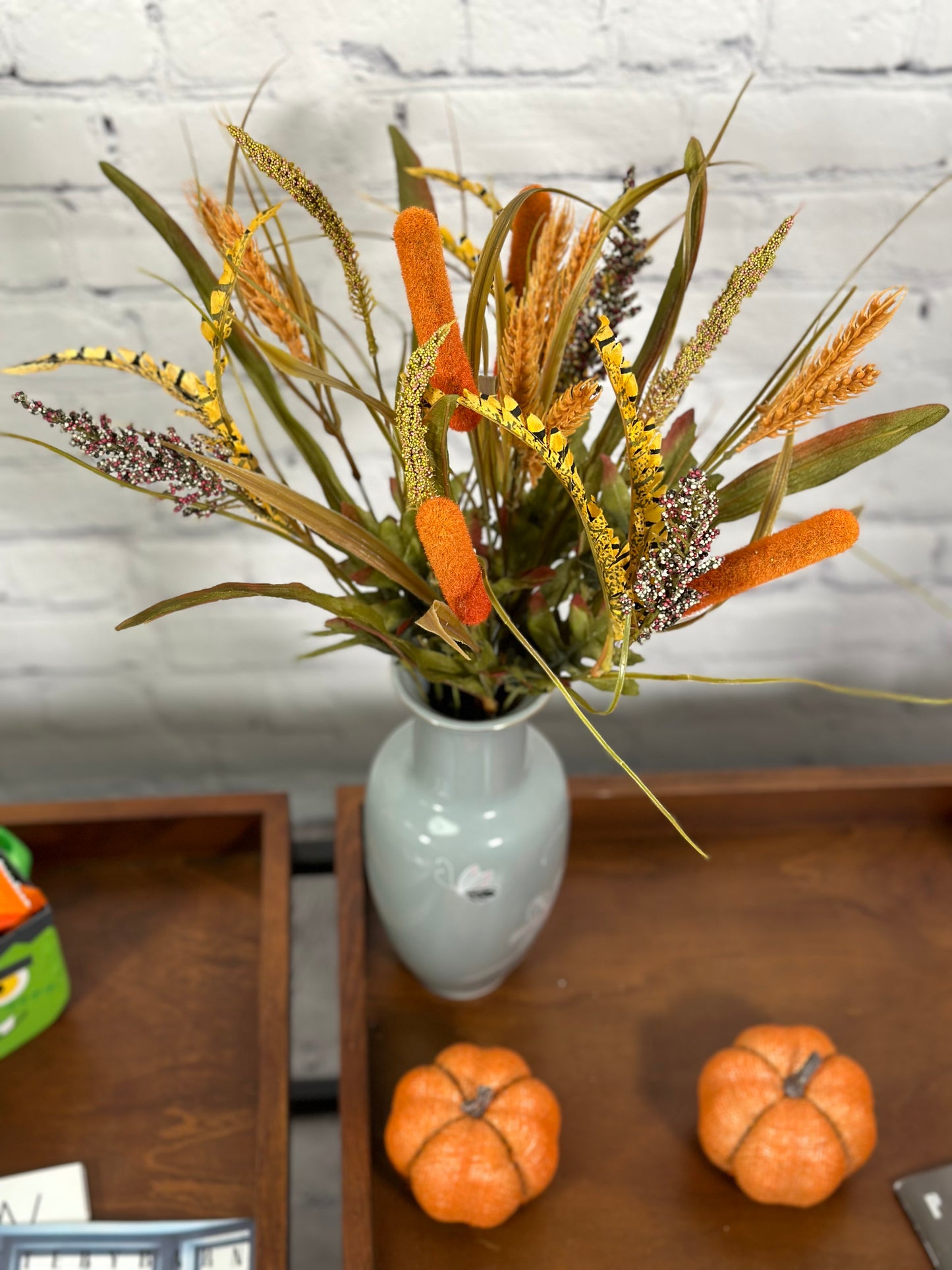 14 Stems Artificial Flowers Cattail Wheat Fall Mixed Bush