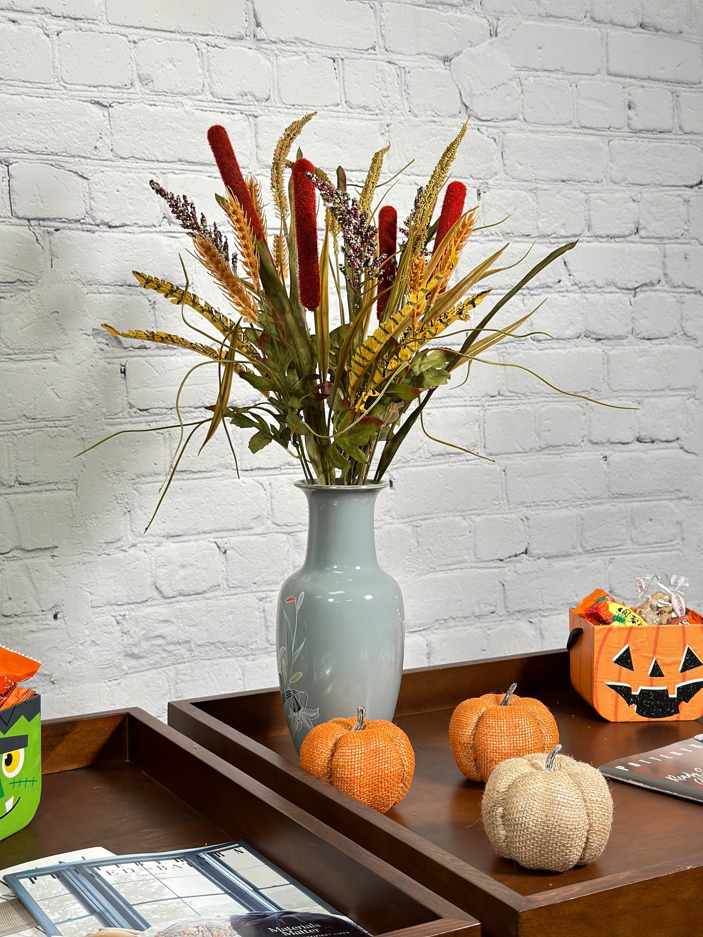 14 Stems Artificial Flowers Cattail Wheat Fall Mixed Bush