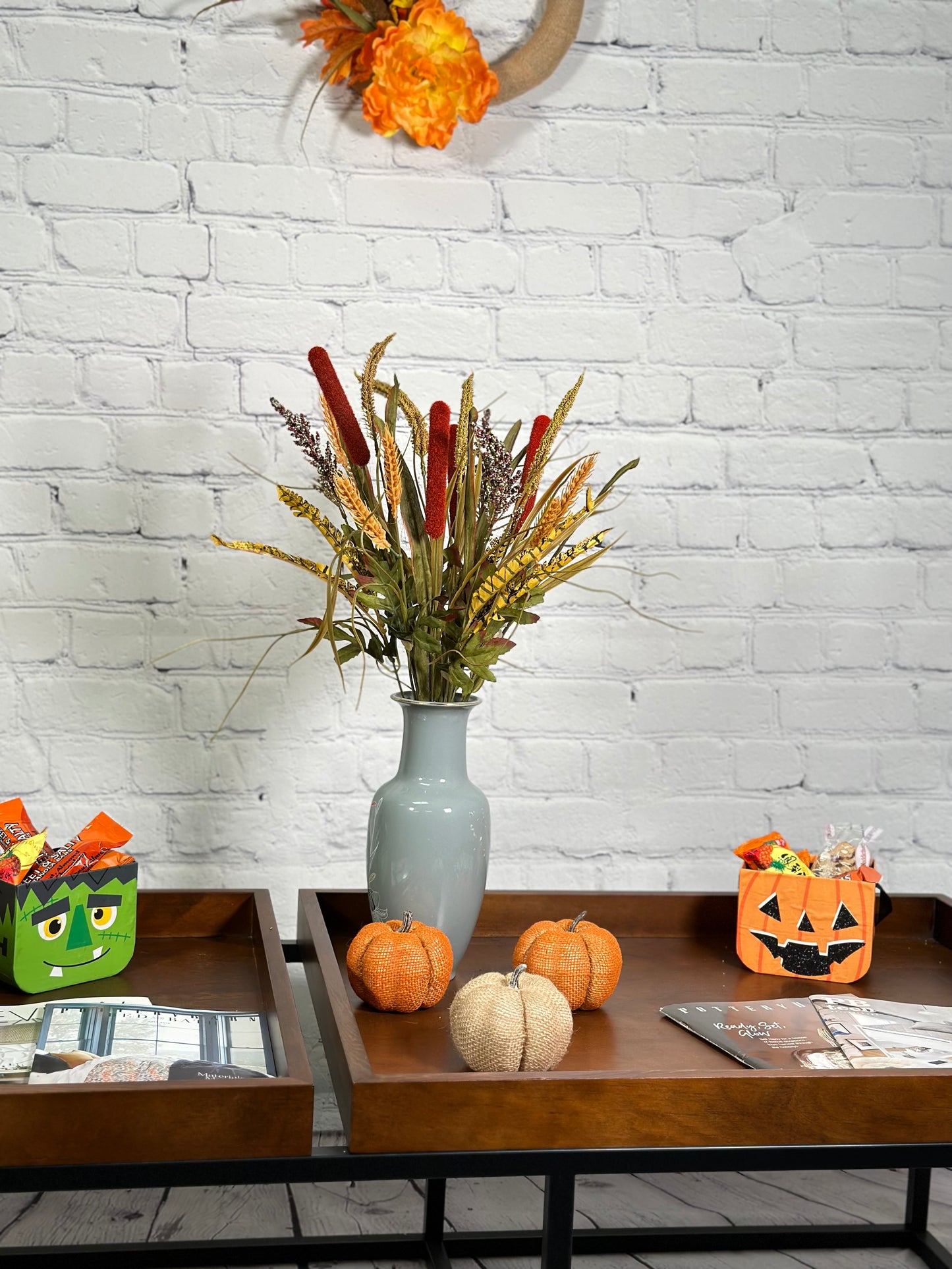 14 Stems Artificial Flowers Cattail Wheat Fall Mixed Bush