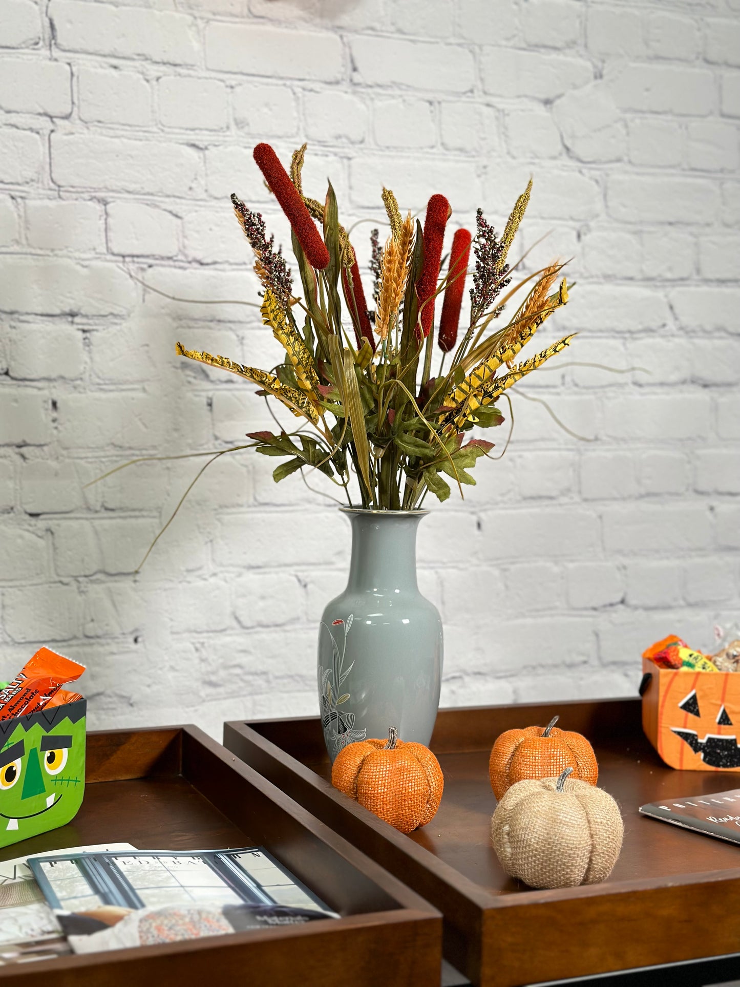 14 Stems Artificial Flowers Cattail Wheat Fall Mixed Bush