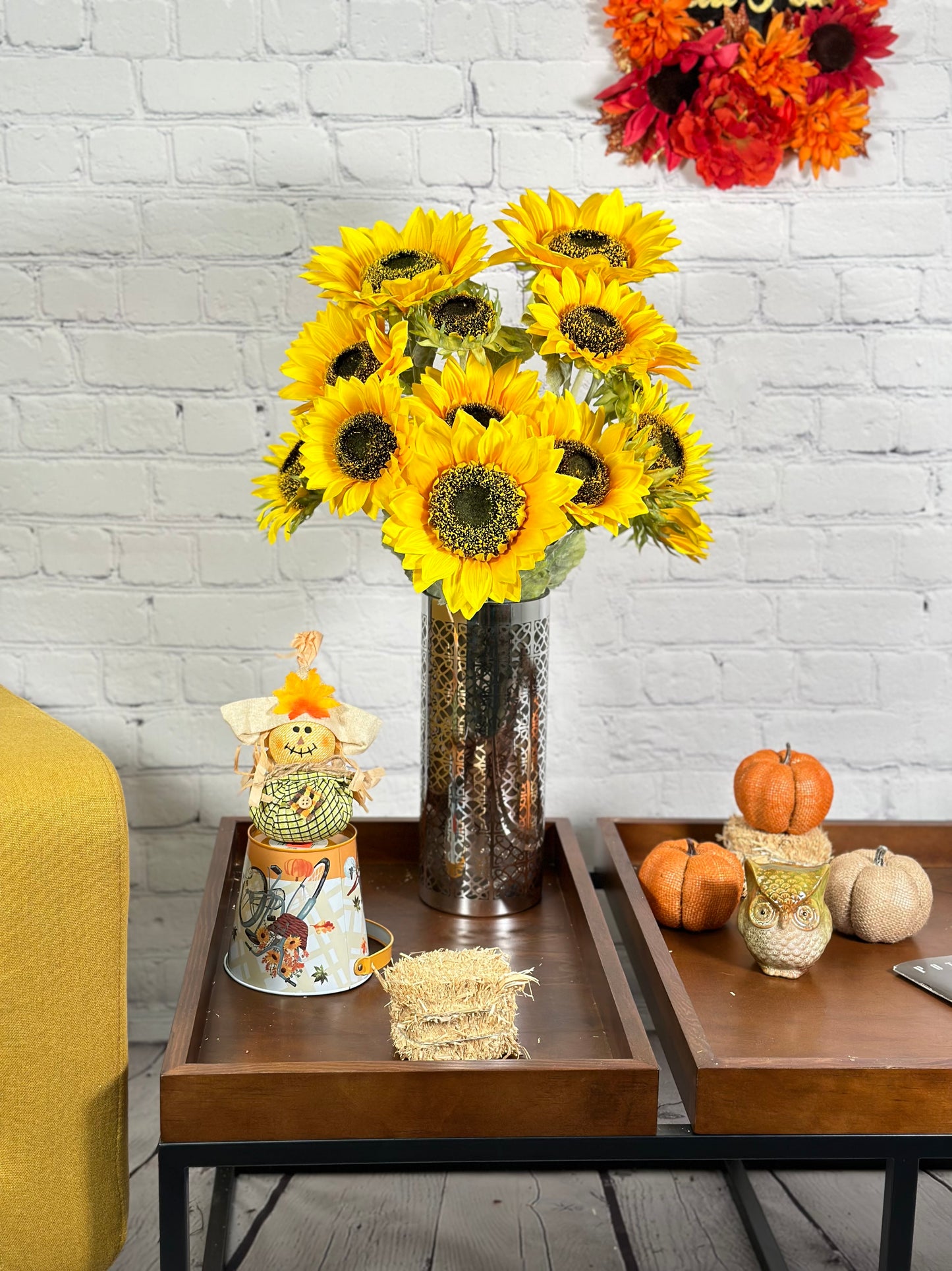 2 pcs 7 Stems Artificial Blooms Sunflower Bush Flower