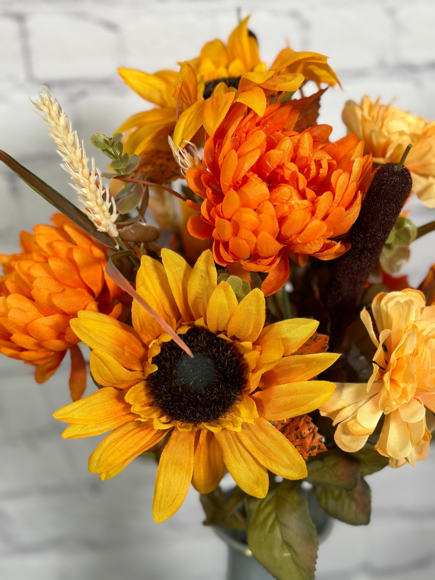 18 Stems Artificial Mums Sunflowers Zinna Silk Flowers Bush Foliage