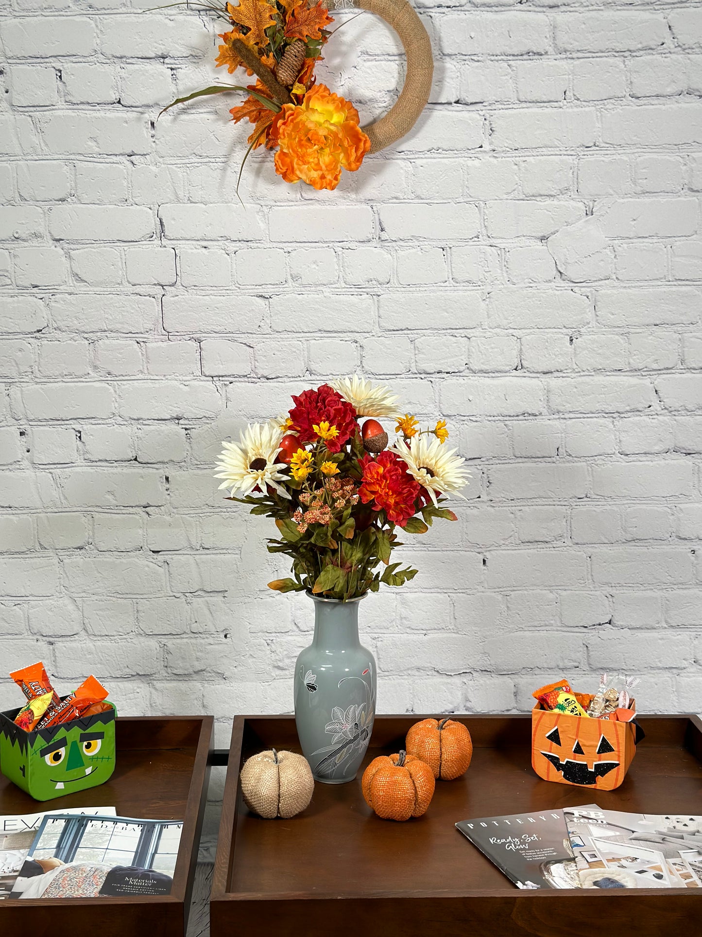 14 Stems Artificial Gerbera Daisy Marigold Acorn Flowers Fall