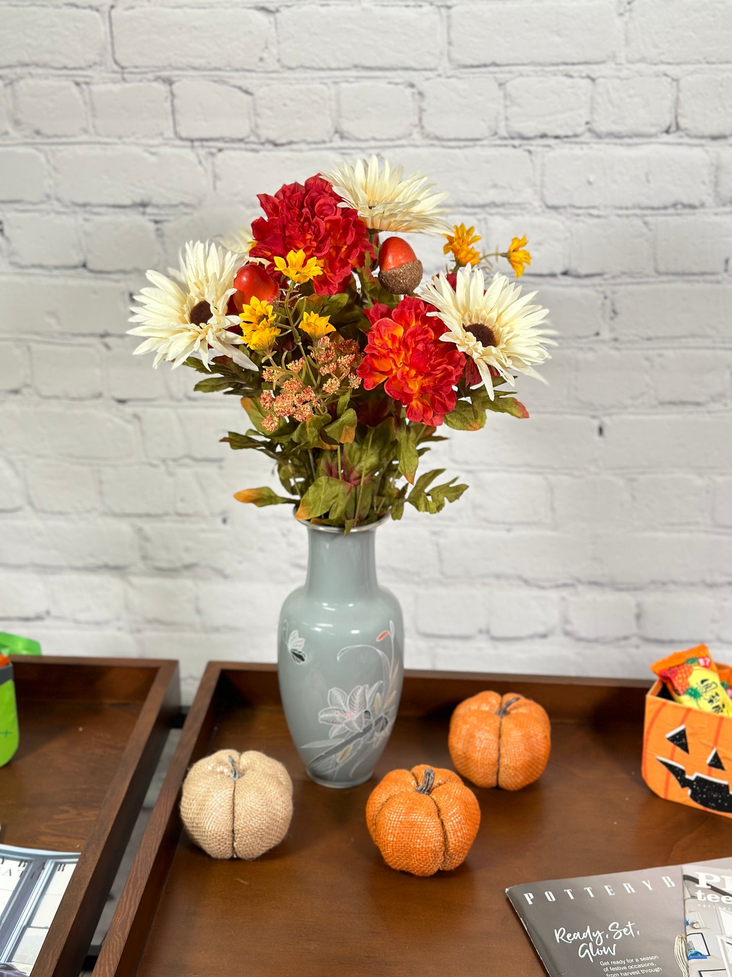 14 Stems Artificial Gerbera Daisy Marigold Acorn Flowers Fall