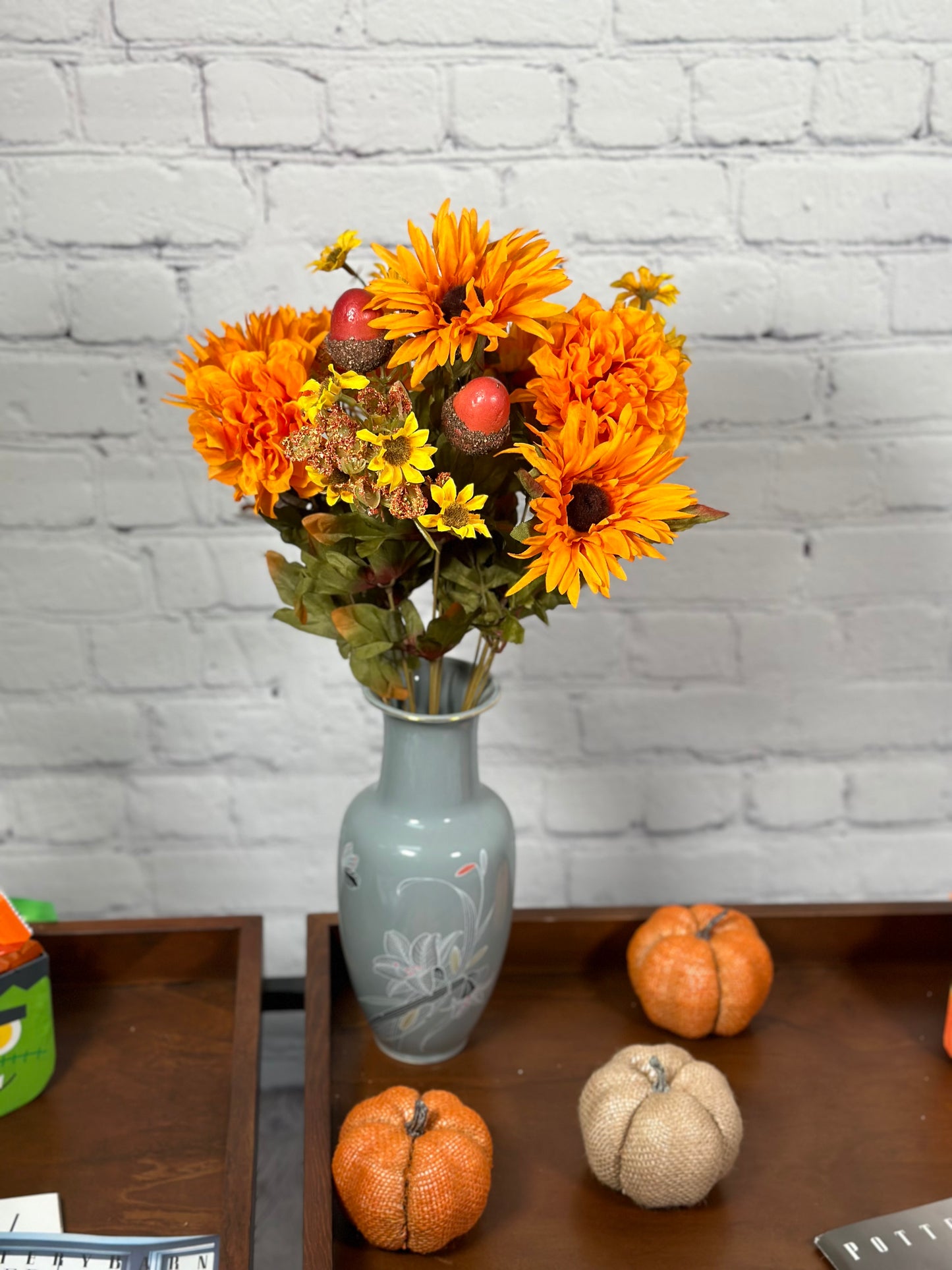 14 Stems Artificial Gerbera Daisy Marigold Acorn Flowers Fall