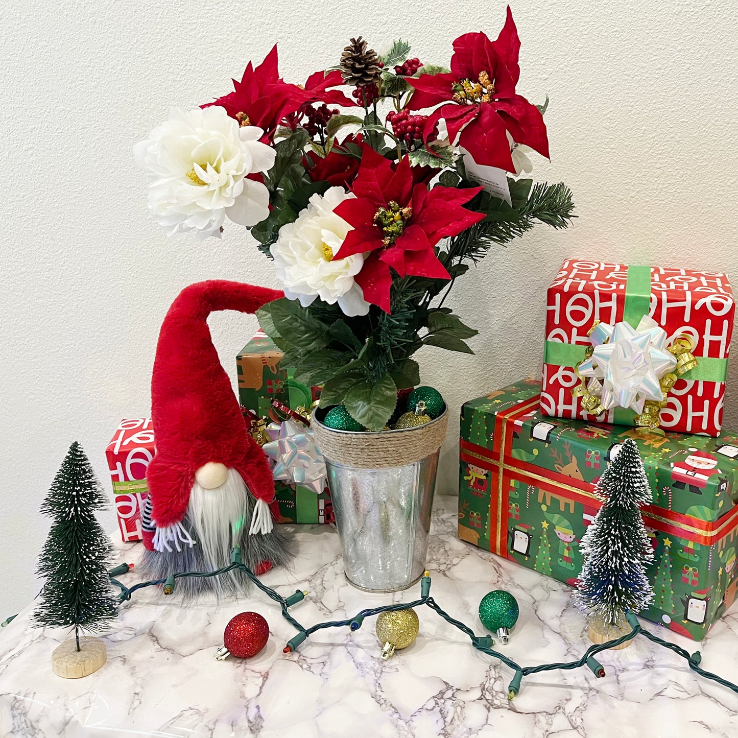 18 Stems Artificial Poinsettia Bouquet Velvet Peony
