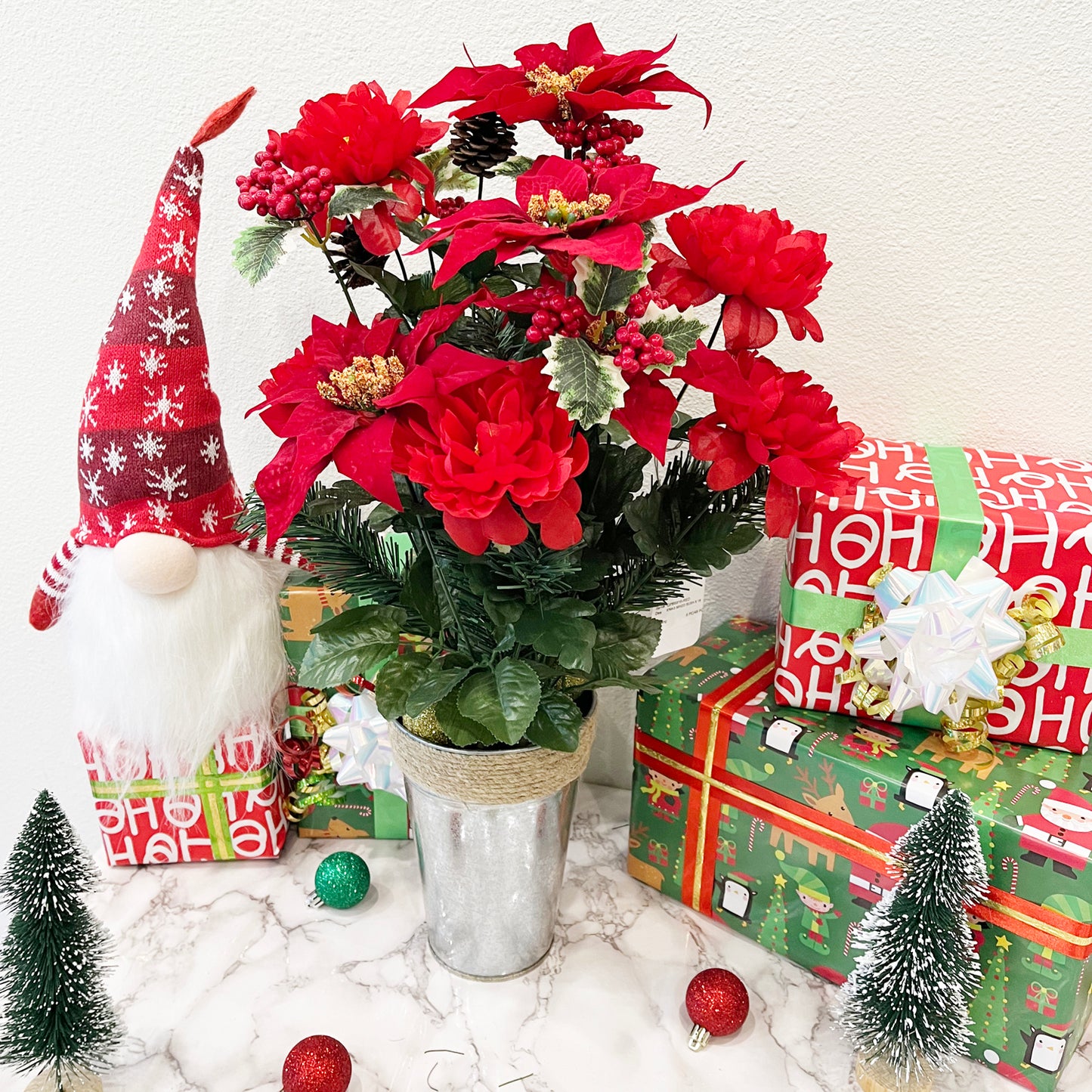 18 Stems Artificial Poinsettia Bouquet Velvet Peony